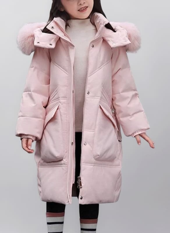 Girls Winter Coat Kids Down Jacket Long Hooded Puffer Jacket Fluffy Faux Fur Collar Girls Winter Waterproof Ski Jacket Snowsuit School Coats Warm Parka Winter Clothes for 5-13 Years