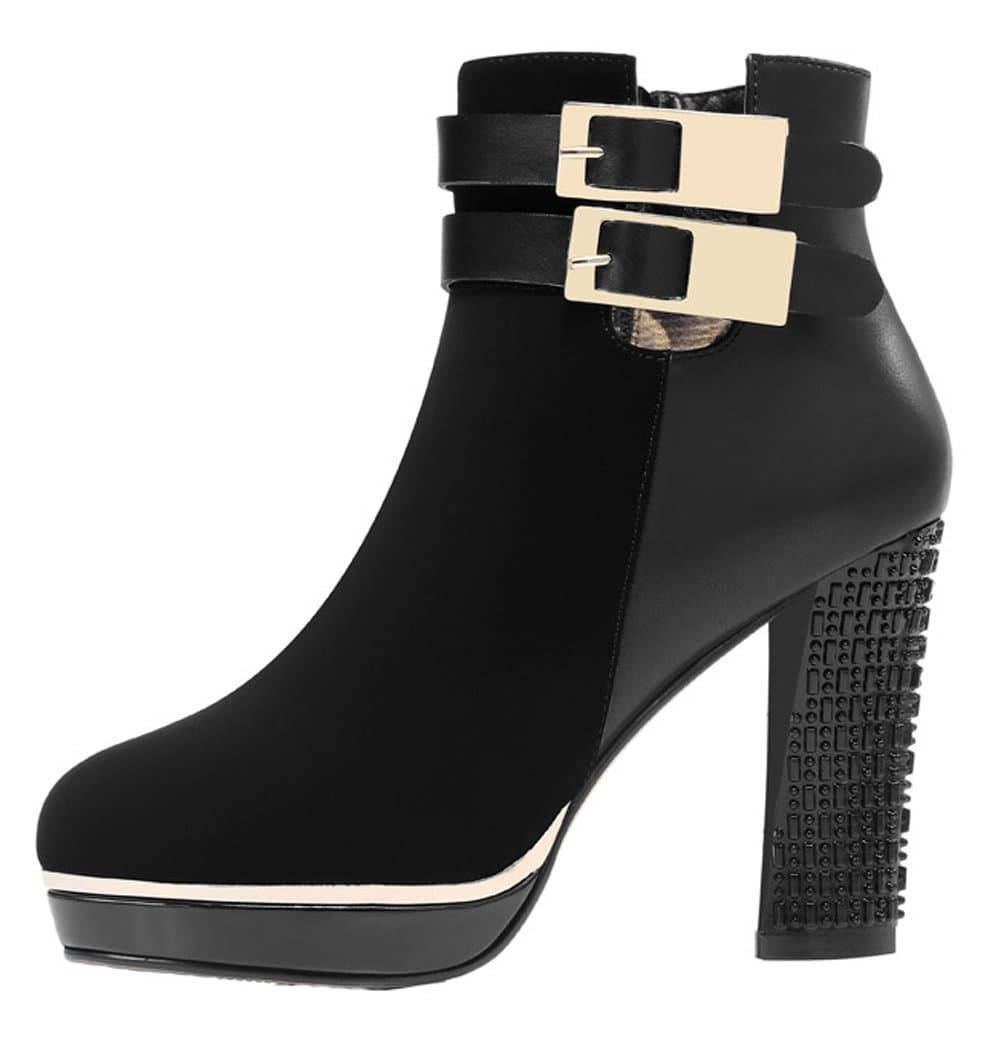 MUYU Women Winter Double Buckle High Waterproof Short Boots