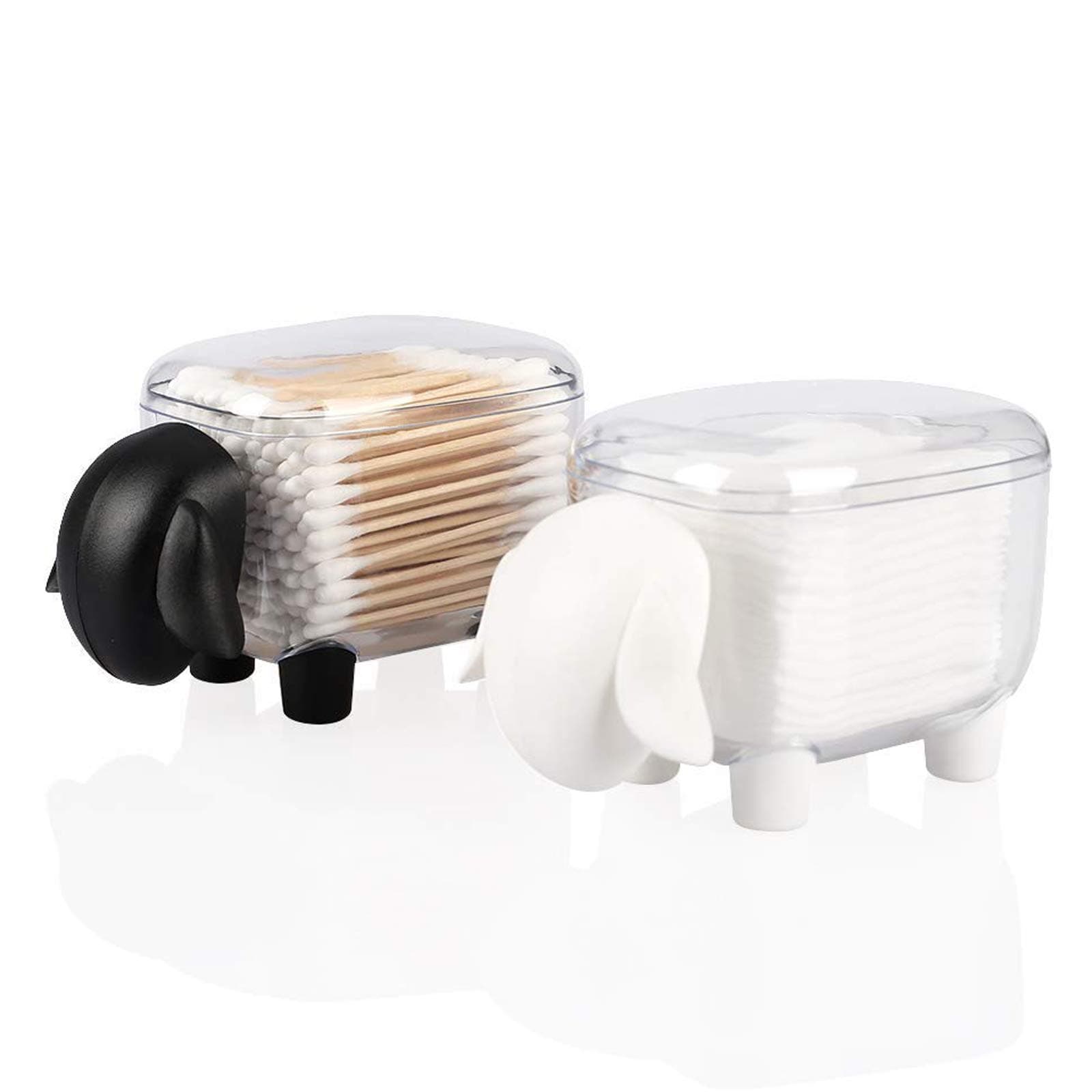 2 Pack Acrylic Q-Tips & Cotton Ball Holder Vanity Table Bathroom Jars with lidsSwab Toothpick Dispenser Canister Organizer for Girl Cosmetics Makeup Bedroom (Sheep)