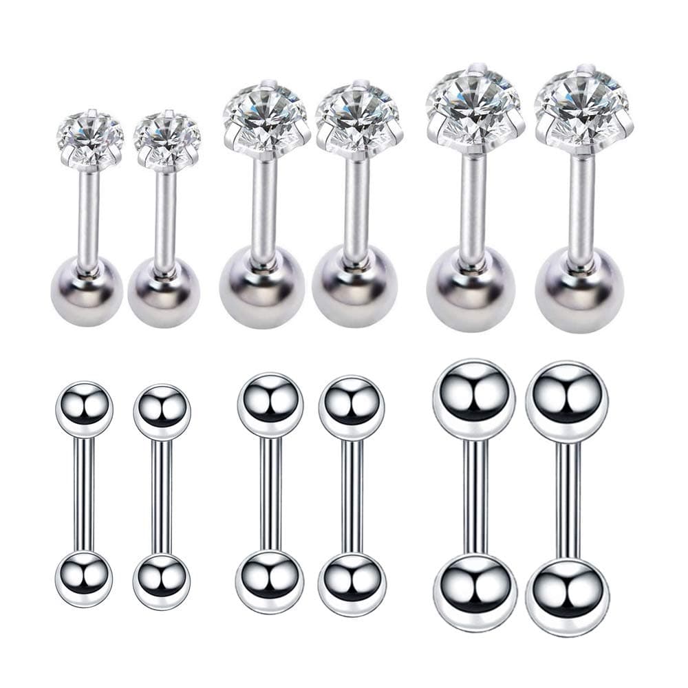 Ball 20g Ear Cartilage Helix Surgical Stainless Steel Tiny CZ Studs Earrings Tragus Huggie Barbell Screw Backs Auricle Piercing Jewelry Set 3mm 4mm 5mm