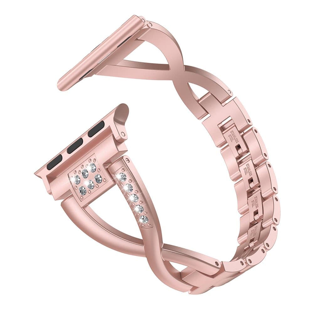 Glebo Compatible with Apple Watch Bands 42mm 44mm, Stainless Steel Rose Gold iWatch Bands 42mm 44mm Womens Metal Bracelet Wristbands Straps Accessories for Apple Watch Band 44mm Serie 5 4 3 2 1