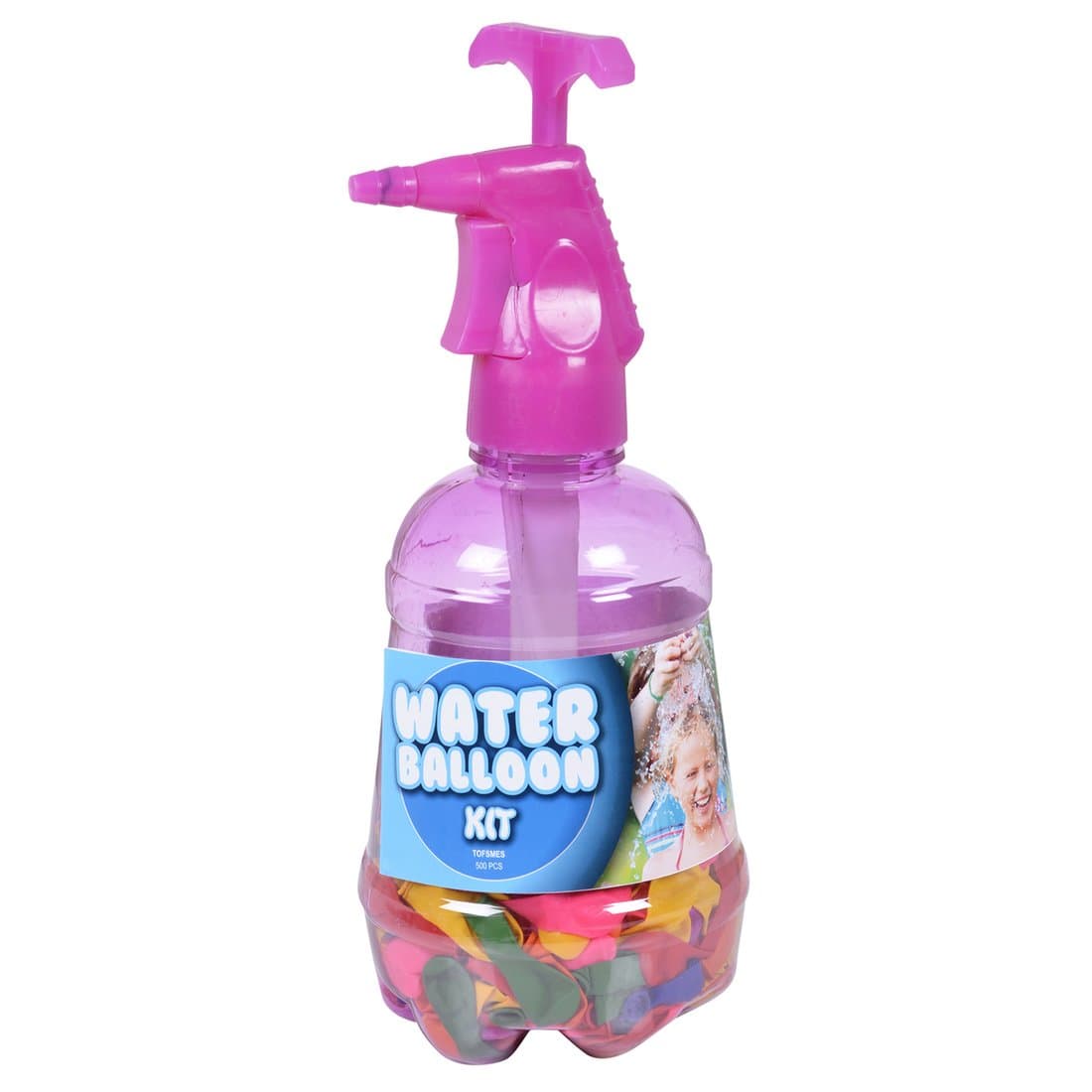 JVSK Water Balloon Kits Pump Action Bottle In Pink (With 500 Water Bombs) Kids Garden Party Fun