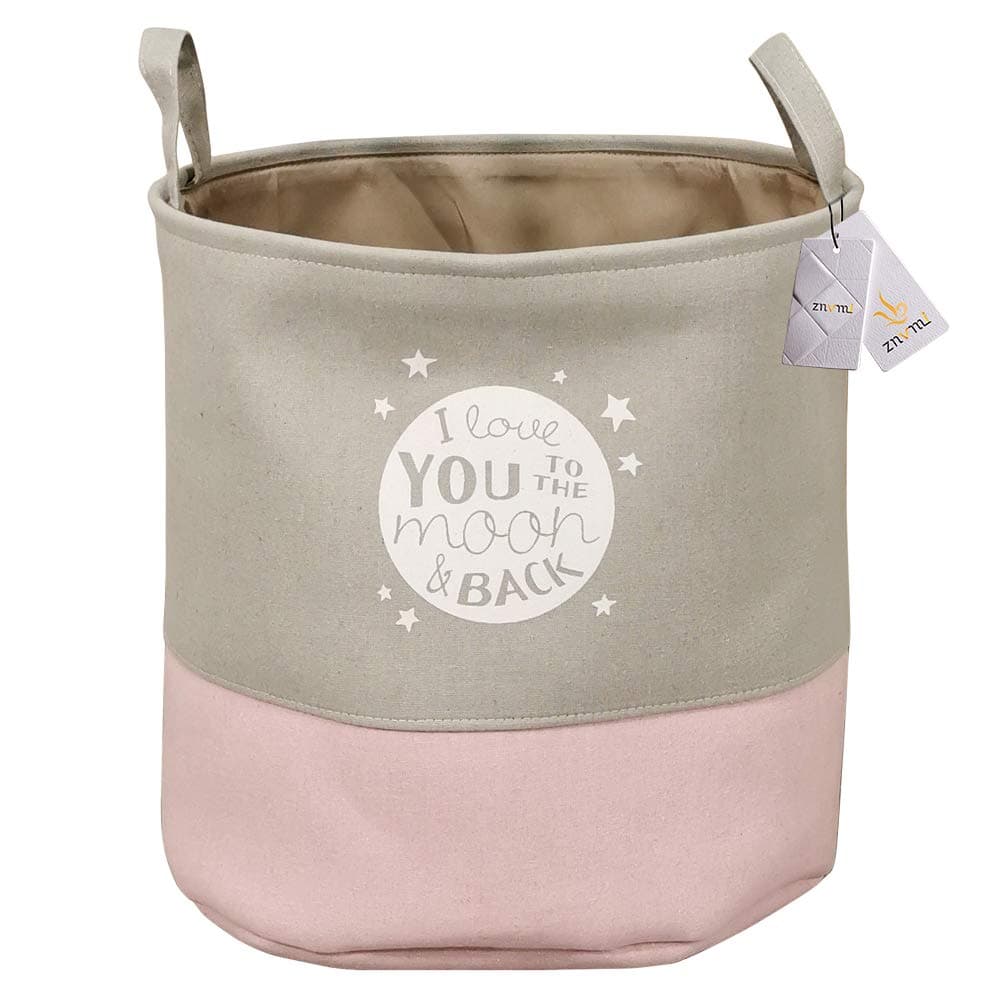 Znvmi Kids Toys Storage Basket Thicken Canvas Laundry Basket Large Foldable Washing Bin Baby Clothing Storage Nursery Organizer Oval, Grey Pink