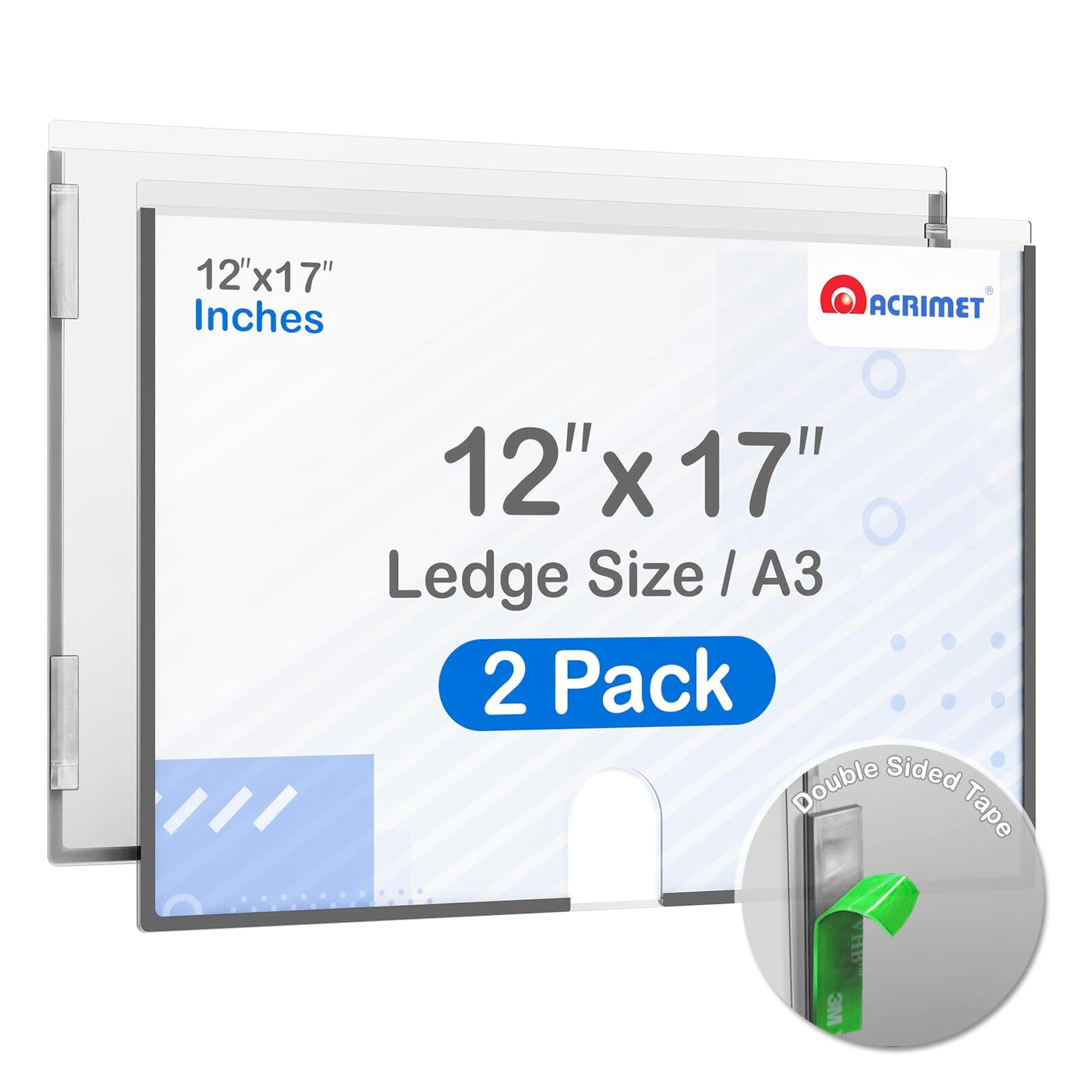 Acrimet Wall Mount Sign Holder 12" X 17" Ledger Size A3, Clear Crystal Plastic with Self Adhesive on the back, Perfect for Displaying in Office, Restaurant, School, Home (2 pack)