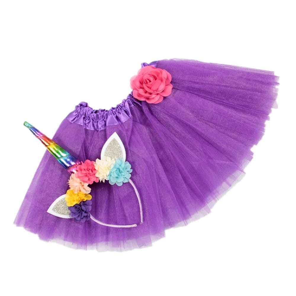 Nishine Tutu Skirt Dress + Unicorn Horn Headband Set Kids Birthday Photo Props Outfit