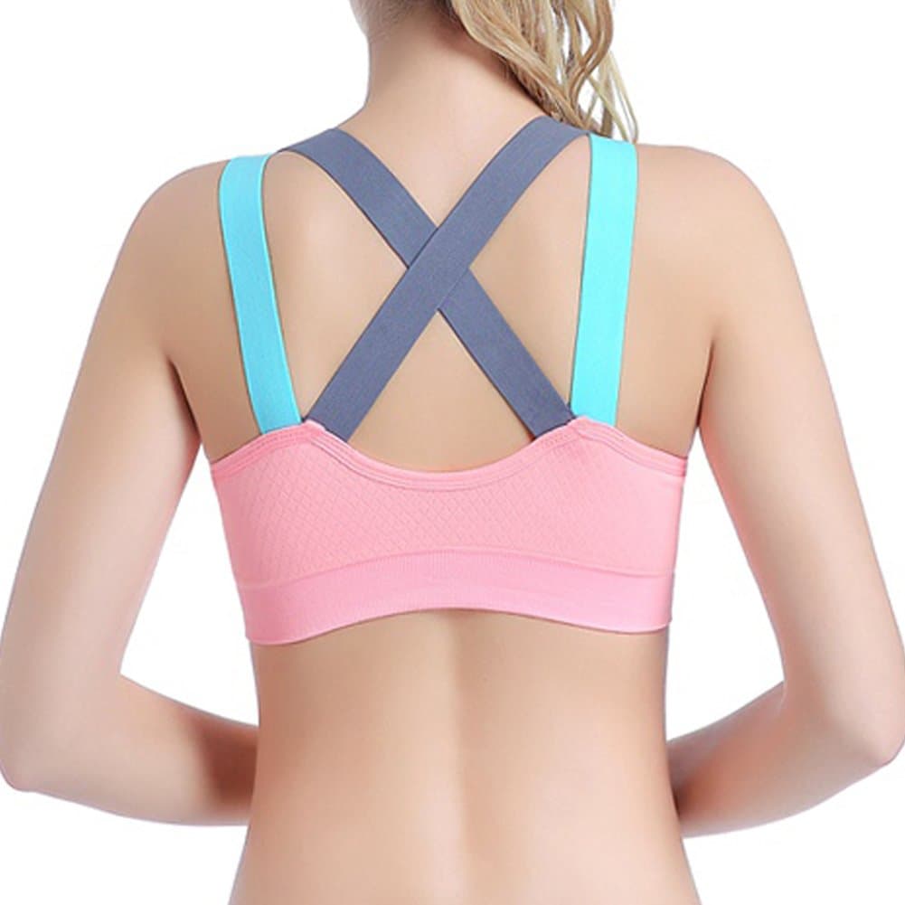 luoqi Clothing Women's Medium Support Strappy Back Energy Sport Bra for Yoga-Sports Bras for Large Busts(Pink,L)