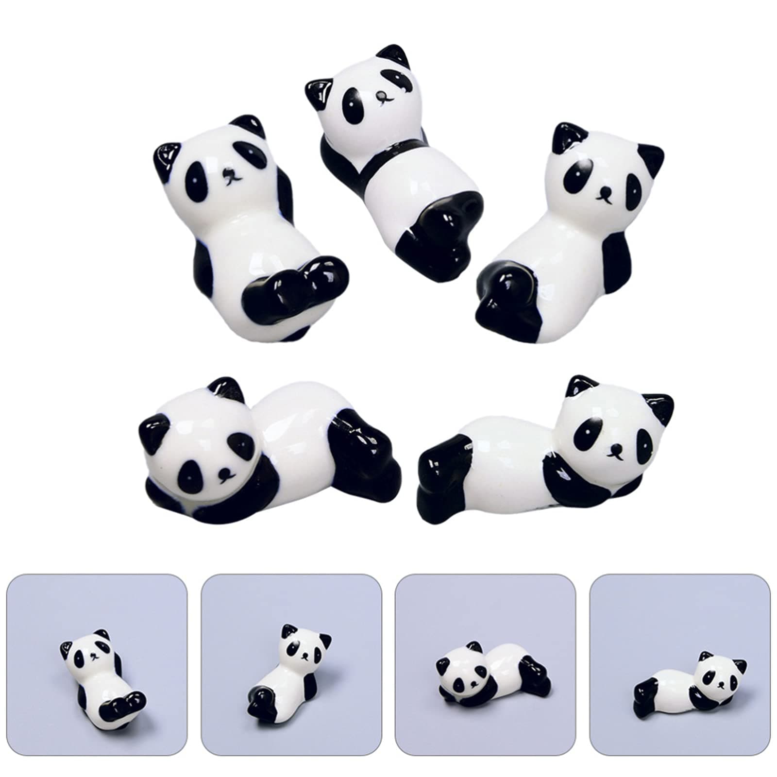 5pcs Chytaii Chopstick Holder Chinese Ceramic Lovely Panda Shape Chopstick Stand Rest Rack Porcelain Spoon Fork Knife Holder Set