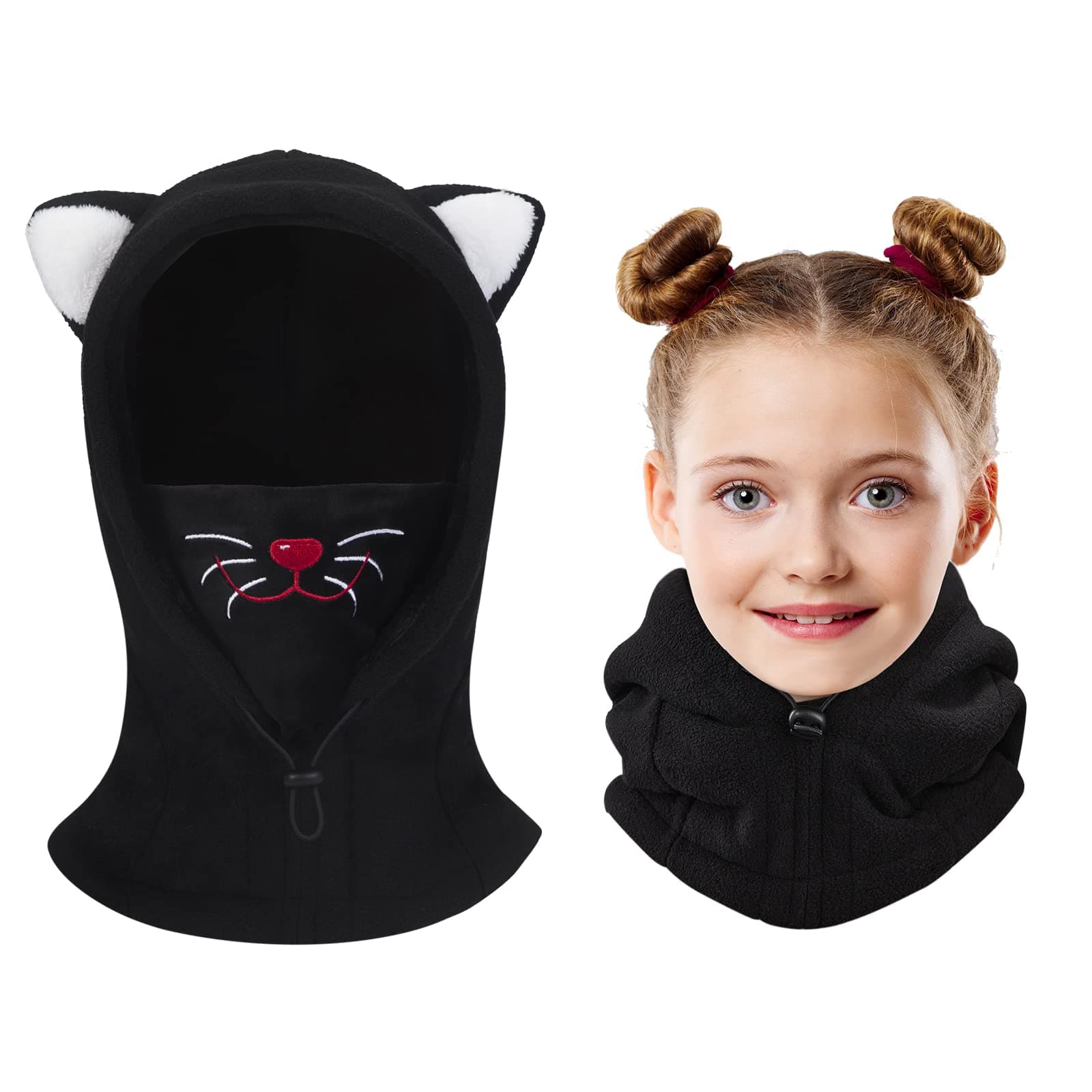 Kids Balaclava Ski Mask, Cold Weather Fleece Face Mask with Hood, Windproof Outdoor Winter Hat for Boys & Girls