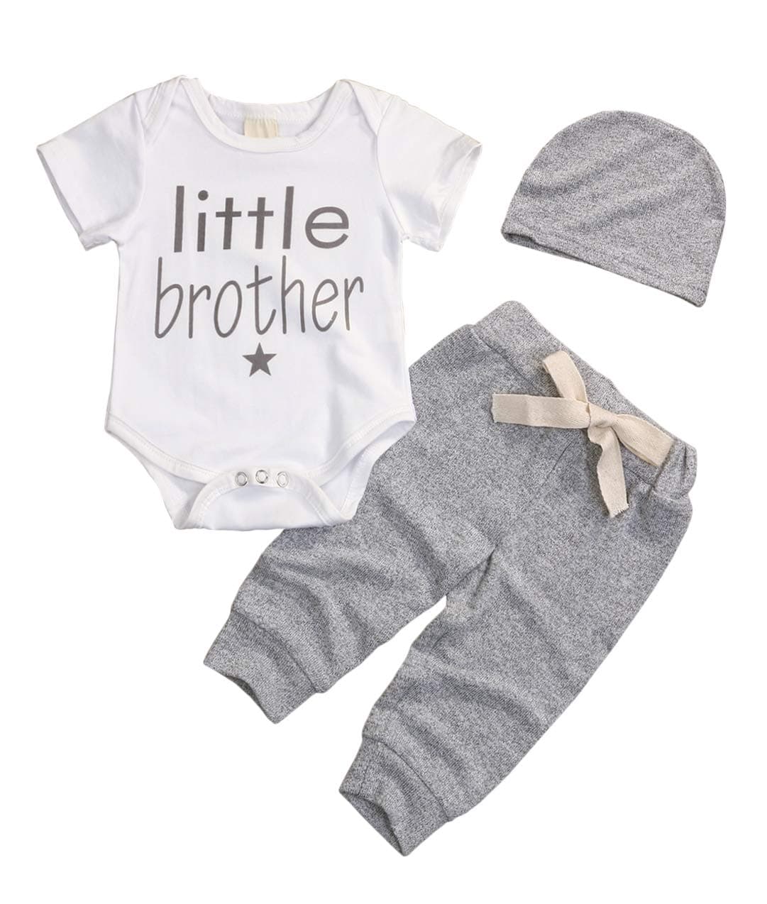 3Pcs Baby Boy Clothes Newborn Infant Bodysuit Summer Cotton Short Sleeve Romper +Pants+Hat Outfits Set