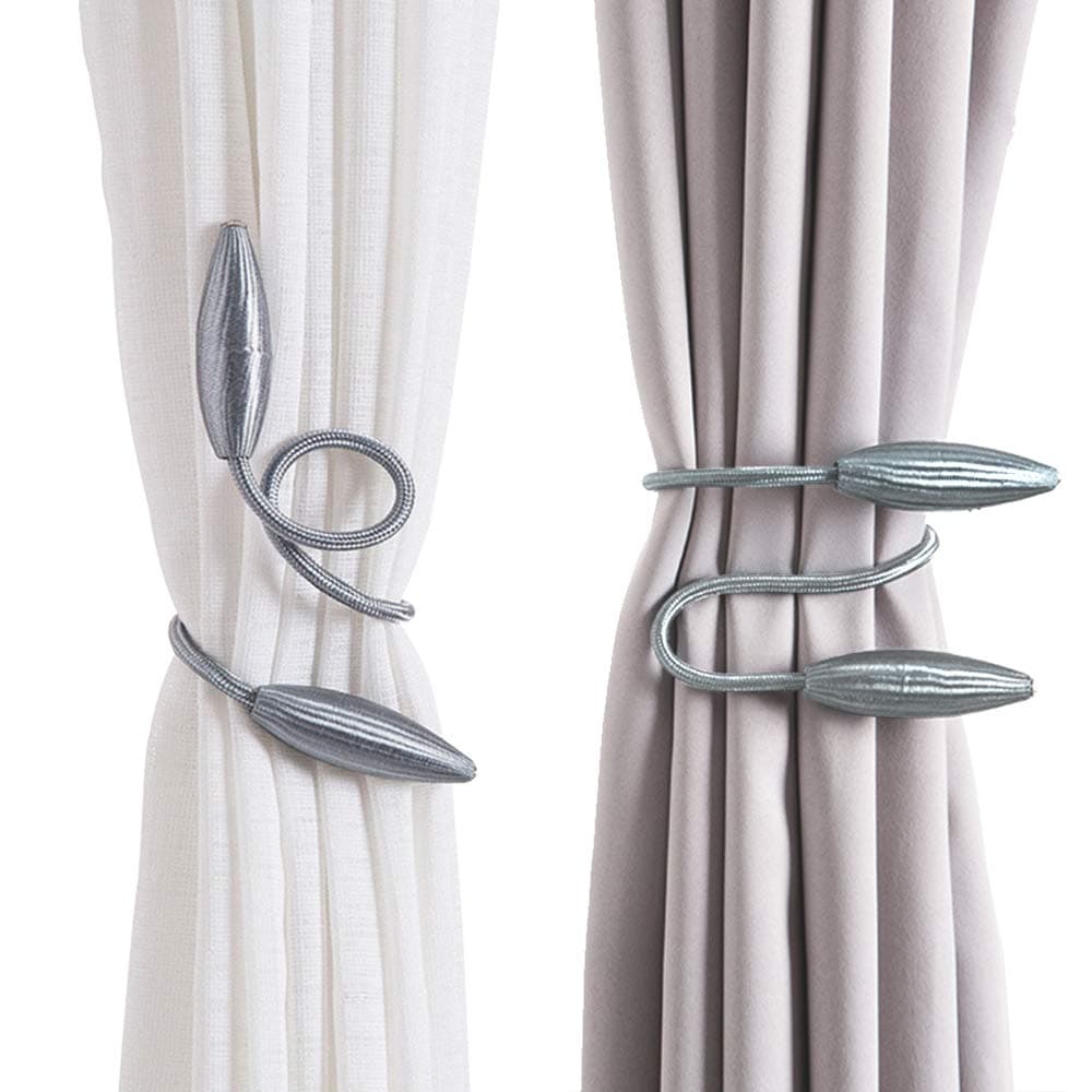 YuanhuaRongsheng Curtain Tiebacks Clips Creative Window Drape Twist Tie Backs, Window Curtain Clips,Curtain Holders Decorative Draperies Holdbacks Silvery 2 Pack