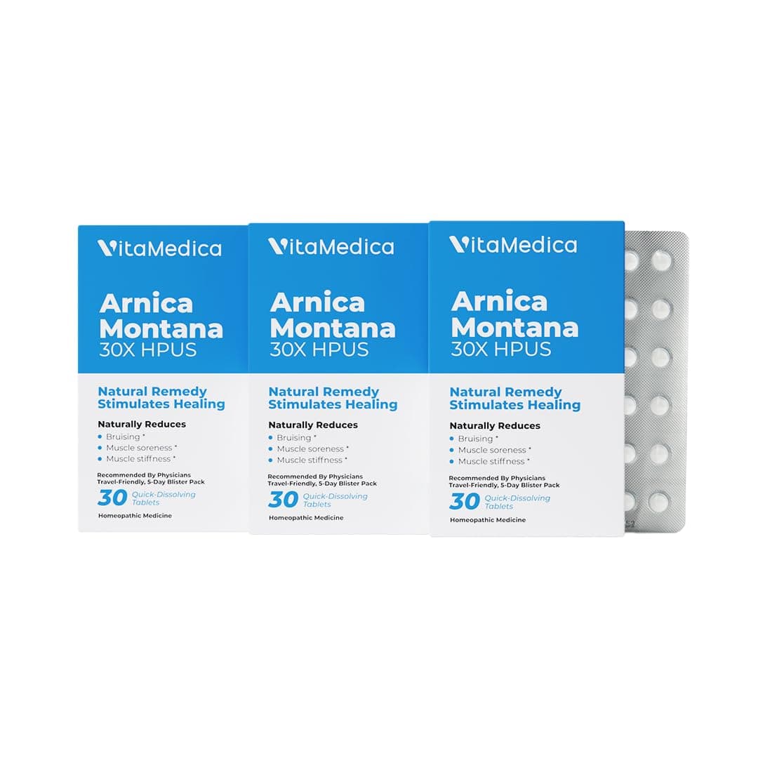 VitaMedica Arnica Montana Blister Pack 30X Tablets for Bruising Pain and Swelling | Plant Based Formula | Recommended by Plastic Surgeons | Natural Recovery Surgery Or Injury | 3 Pack | 45 Servings