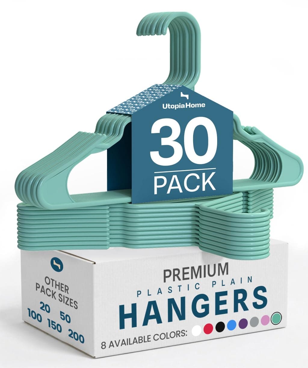 Utopia Home 30 Pack Plastic Hangers Space Saving, Durable Hanger with Shoulder Grooves, Aqua