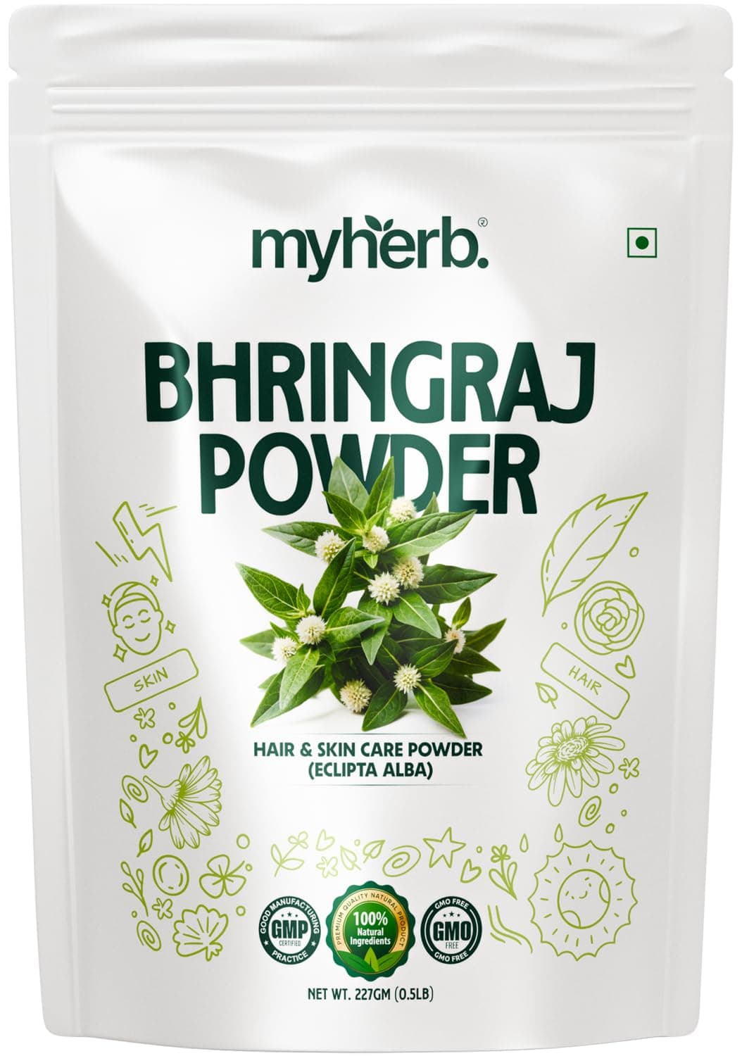 MYHERB 100% Natural Organic Bhringraj Powder (Eclipta Alba) || 227 Gm/0.5 Lbs || For Use - Skin, Hair || For Men and Women