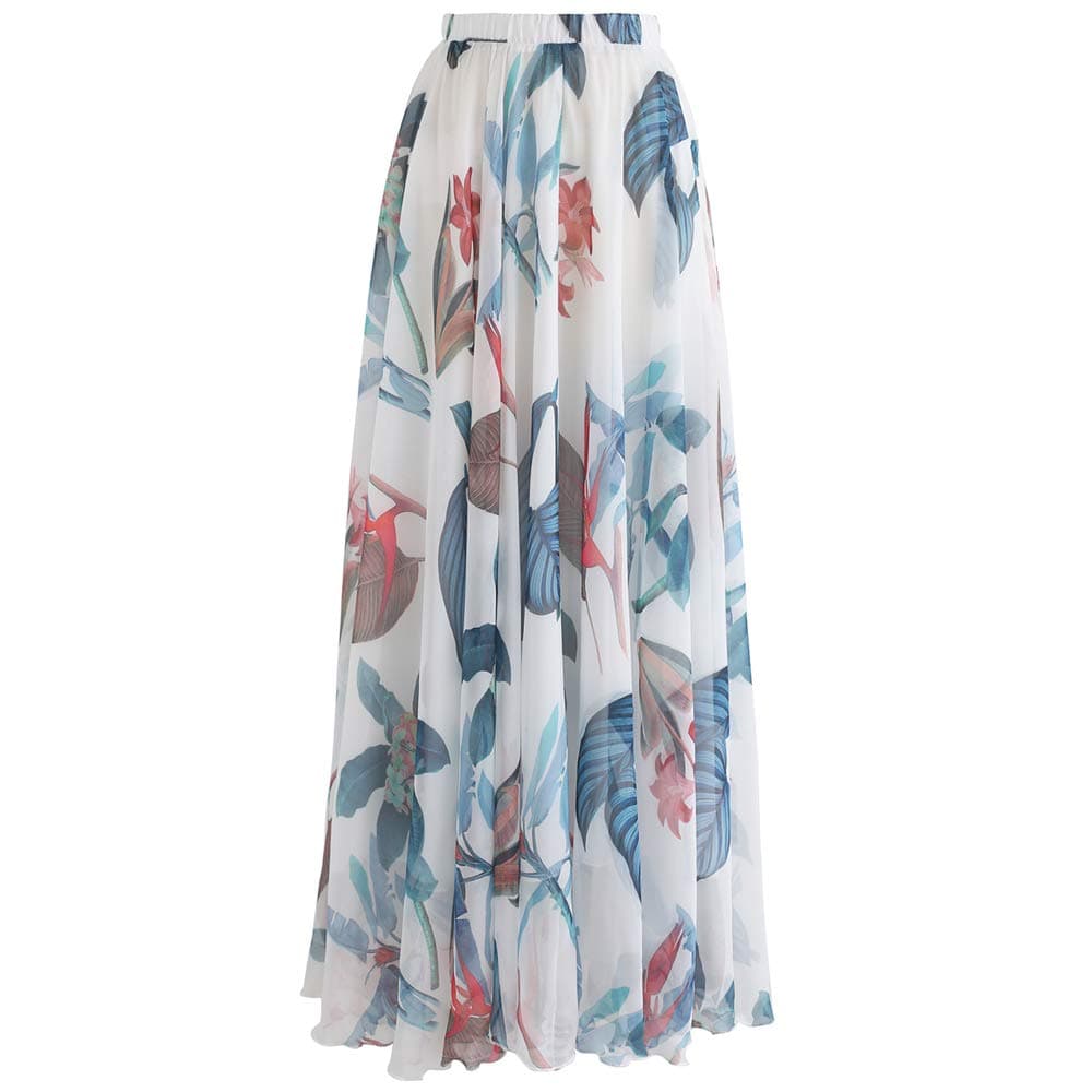 Women's Floral Watercolor Flower Maxi Floral Chiffon Slip Skirt