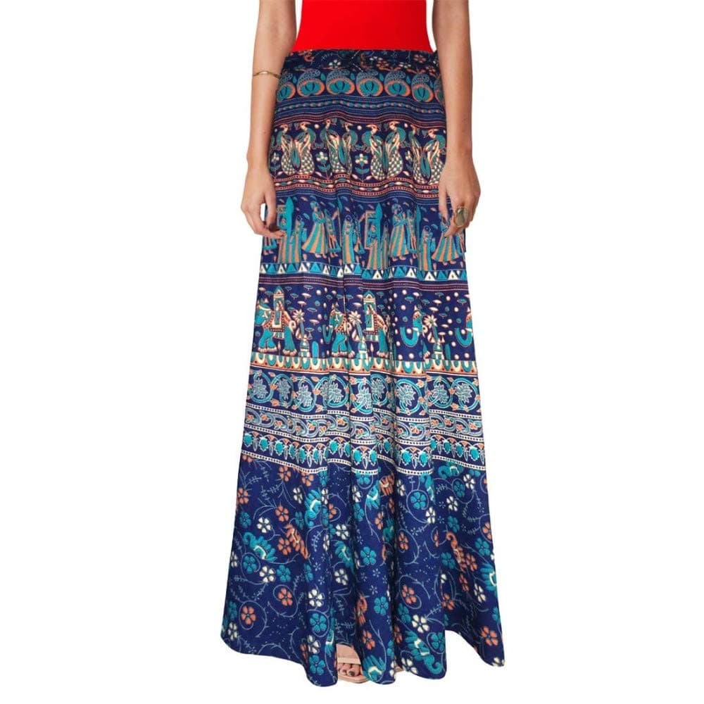 UniqueChoice Women's Printed Cotton Wrap Around Skirt (Blue, Free Size)…