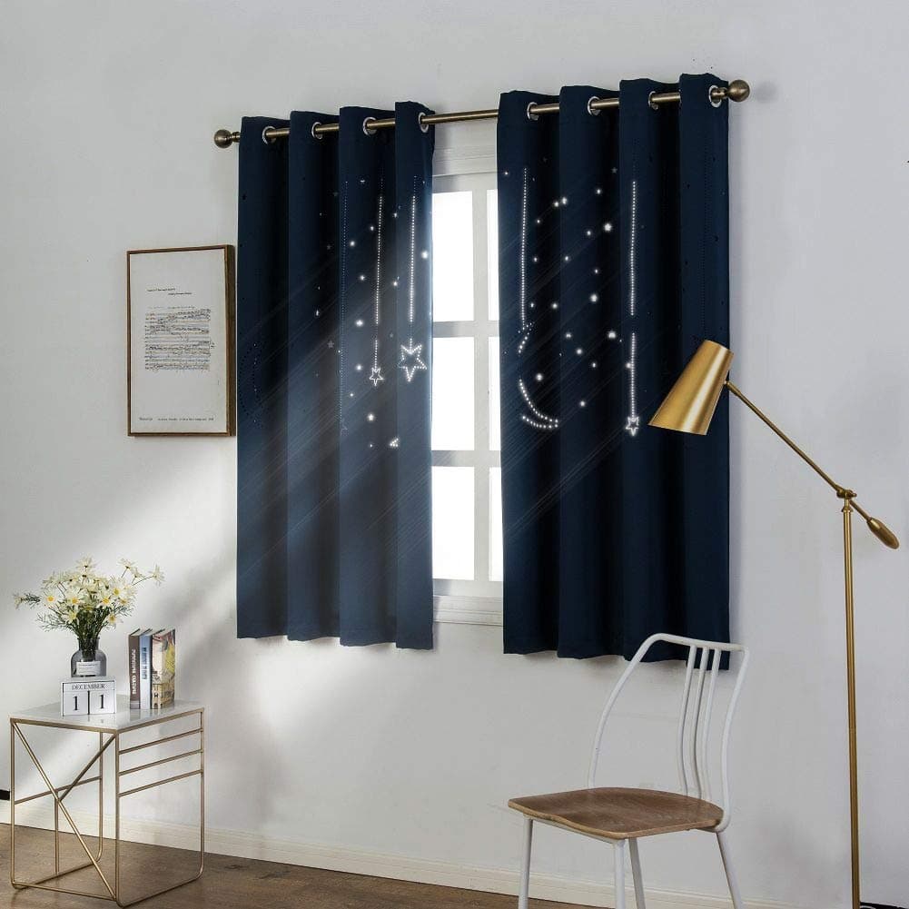 MANGATA CASA Kids Star Blackout Curtains for Bedroom-Cutout Galaxy Window Grommet Curtains & Drapes for Nursery Living Room-Baby Darkening Curtains 63Inch Length 2 Panels(Navy 52x63in)