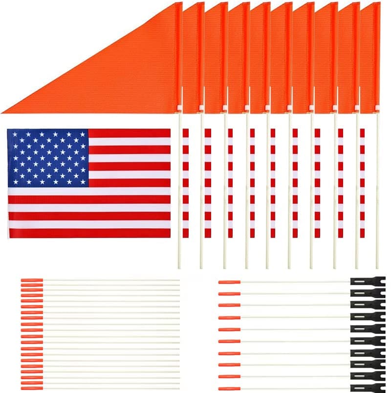 10Pcs Bike Safety Kit - USA Flag & Orange Safety Flag, Six Foot Heavy Duty Fiberglass Pole, Polyester, Full Color, Tear-Resistant, Waterproof