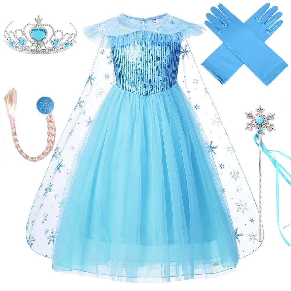 VanStar Snow Queen Costumes,Dress Girls Party Cosplay Girl Clothing Snow Queen Birthday Princess Dress Kids Costume Blue Costume With Accessory Set