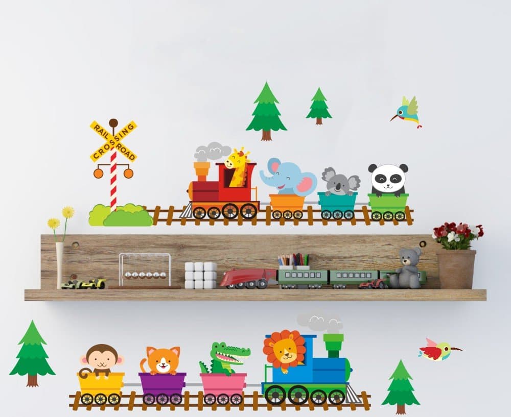 woodland animal train wall stickers nursery wall art decor lovely baby animal children's bedroom playroom wall decor removable PEEL & STICK