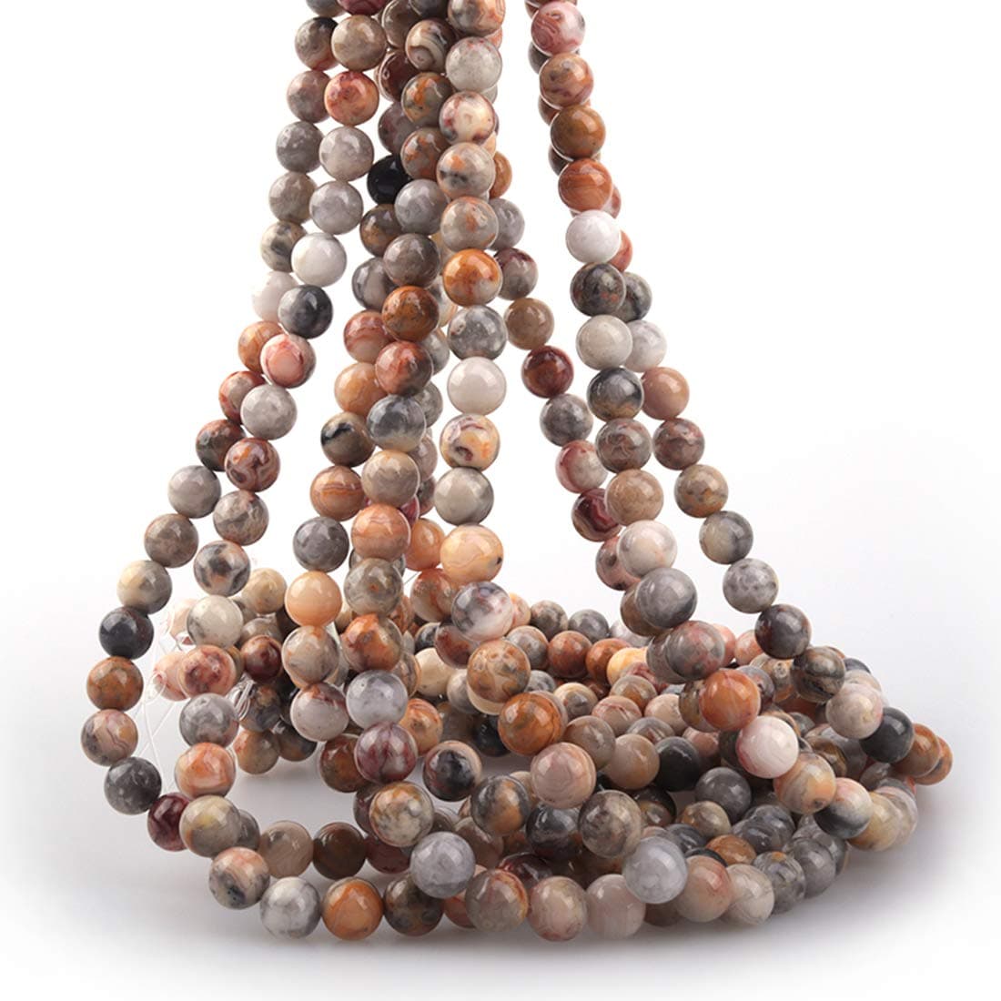 8mm Natural Crazy Lace Agate Stone Round Loose Stone Beads for Jewelry Making DIY Crafts Design 1 Strand 15" APPR.