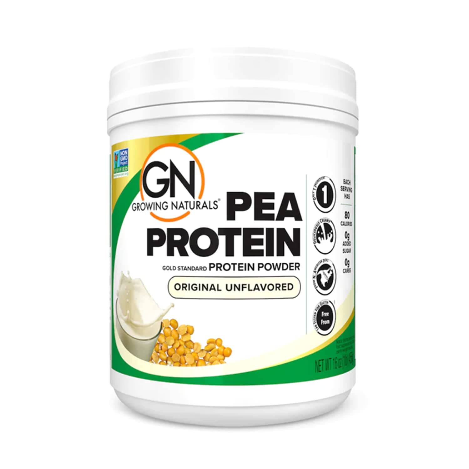 Growing Naturals Raw Pea Protein Powder, Vegan Plant Based Protein, BCAA, Low-Carb, Low-Sugar, Original Unflavored, 1 Pound (Pack of 1)