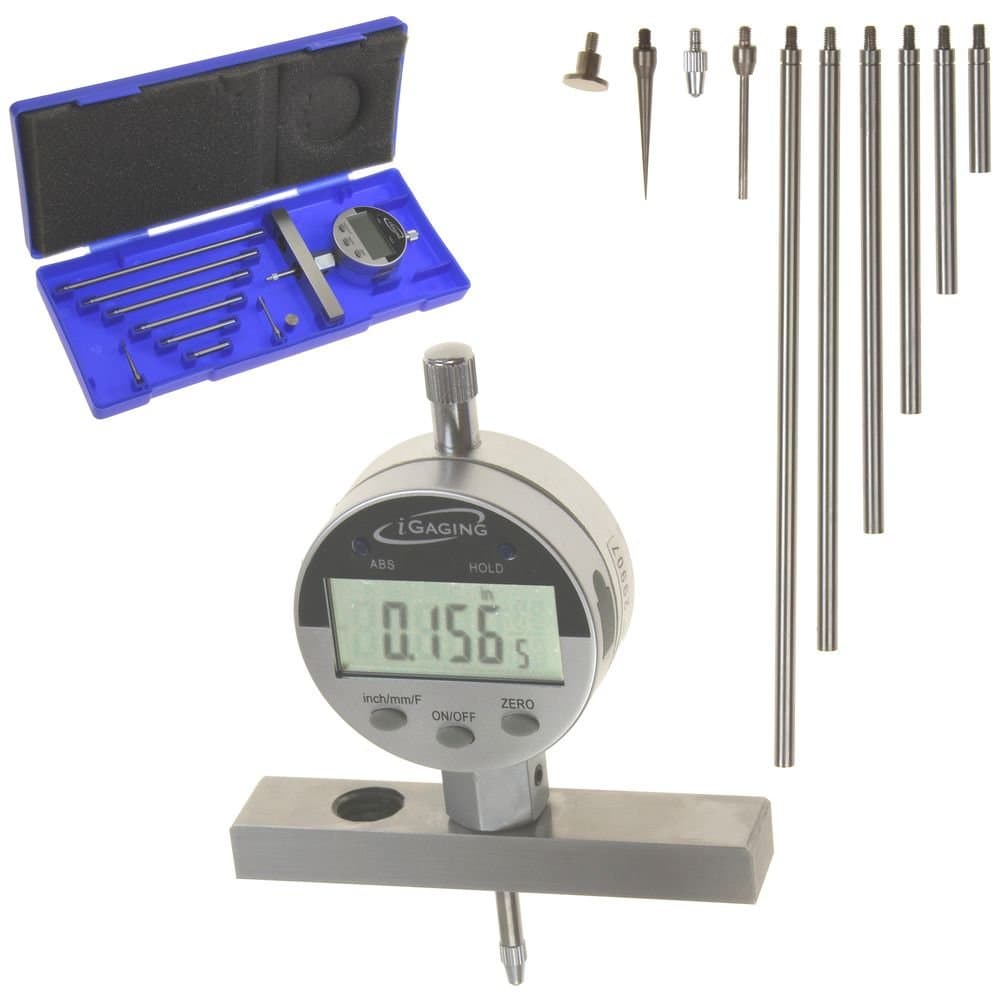 Depth Gauge Digital Electronic Indicator 0-22" Measuring Range, 0.0005" Resolution, 2-Position Base (Inch/MM/Fractions)