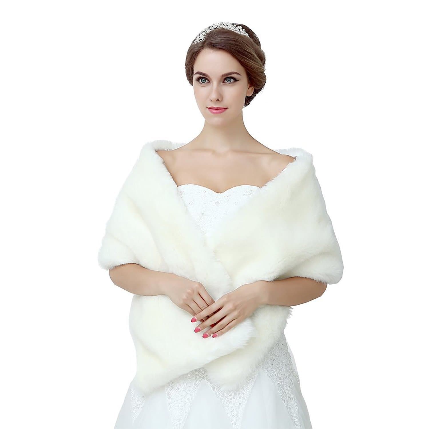 Diyouth Ivory Shawl Wrap Faux Fur Scarf Stoles for Wedding Dresses