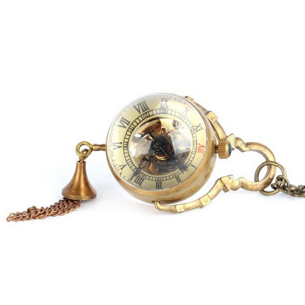 Steampunk Vintage Classic Bronze Crystal Ball Roman Dial Mechanical Pocket Watch