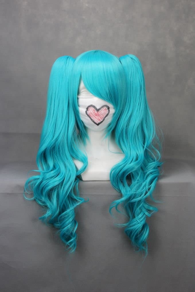 Ruler 65cm Long Vocaloid-hatsune Miku Blue Anime Cosplay Wig+2clip on Ponytail