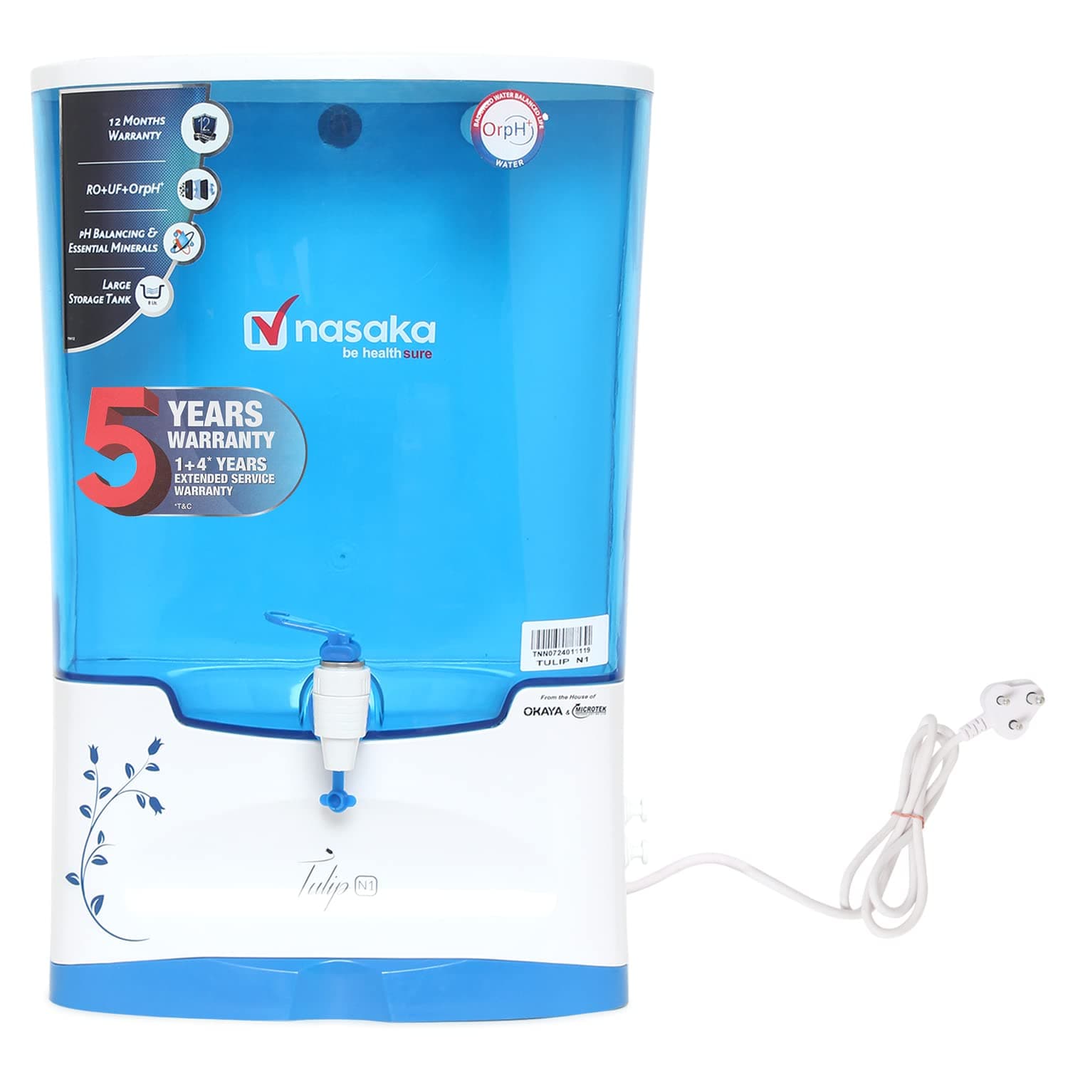 NASAKA Tulip N1 RO+UF+ORPH Water Purifier (8 L)