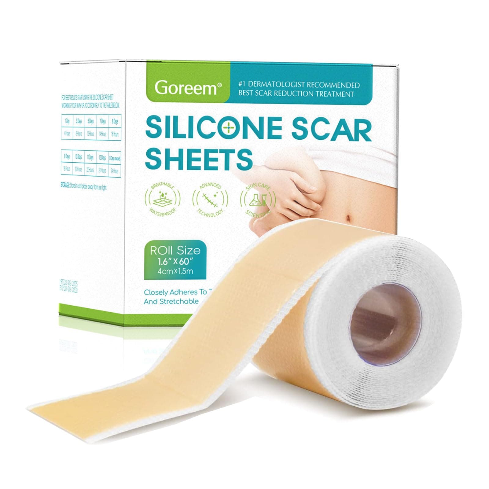 Goreem Silicone Scar Sheets (4cm*3m), Medical Grade Soft Silicone Scar Tape Roll, Reusable Scar Silicone Strips, Professional Scar Removal Sheets for C-Section, Surgery, Burn, Keloid, Acne