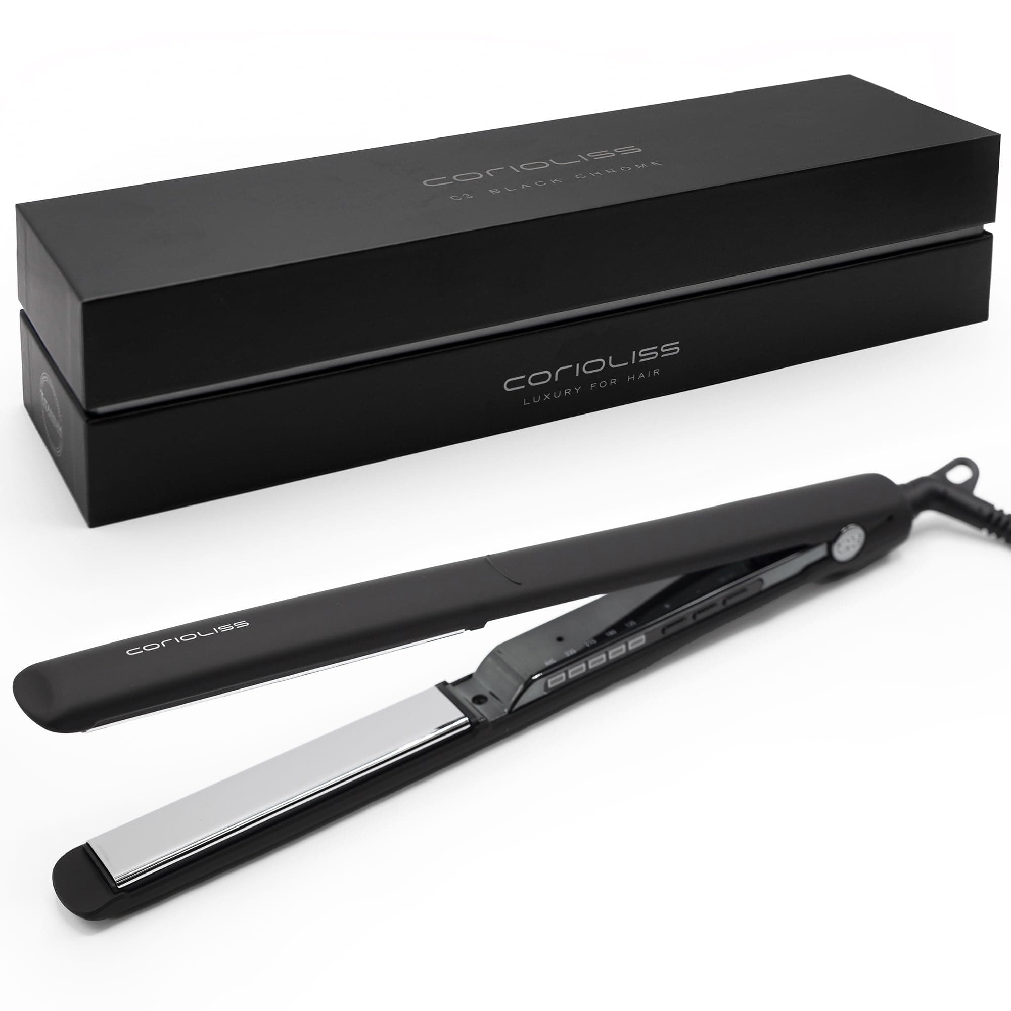 C3 Hair Straightener for Women | Professional Extra Long Titanium Plates | Ionic Flat Iron | Temperature Control 135°C-235°C | 20-Second Heat-Up | Travel Case | UK Plug | Black Chrome