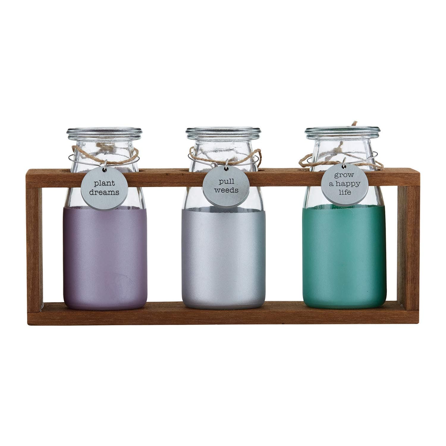 Heartfelt-Homestead Glass Milk Jar Set, 10.5 x 3-Inches, Plant, Pull, Grow