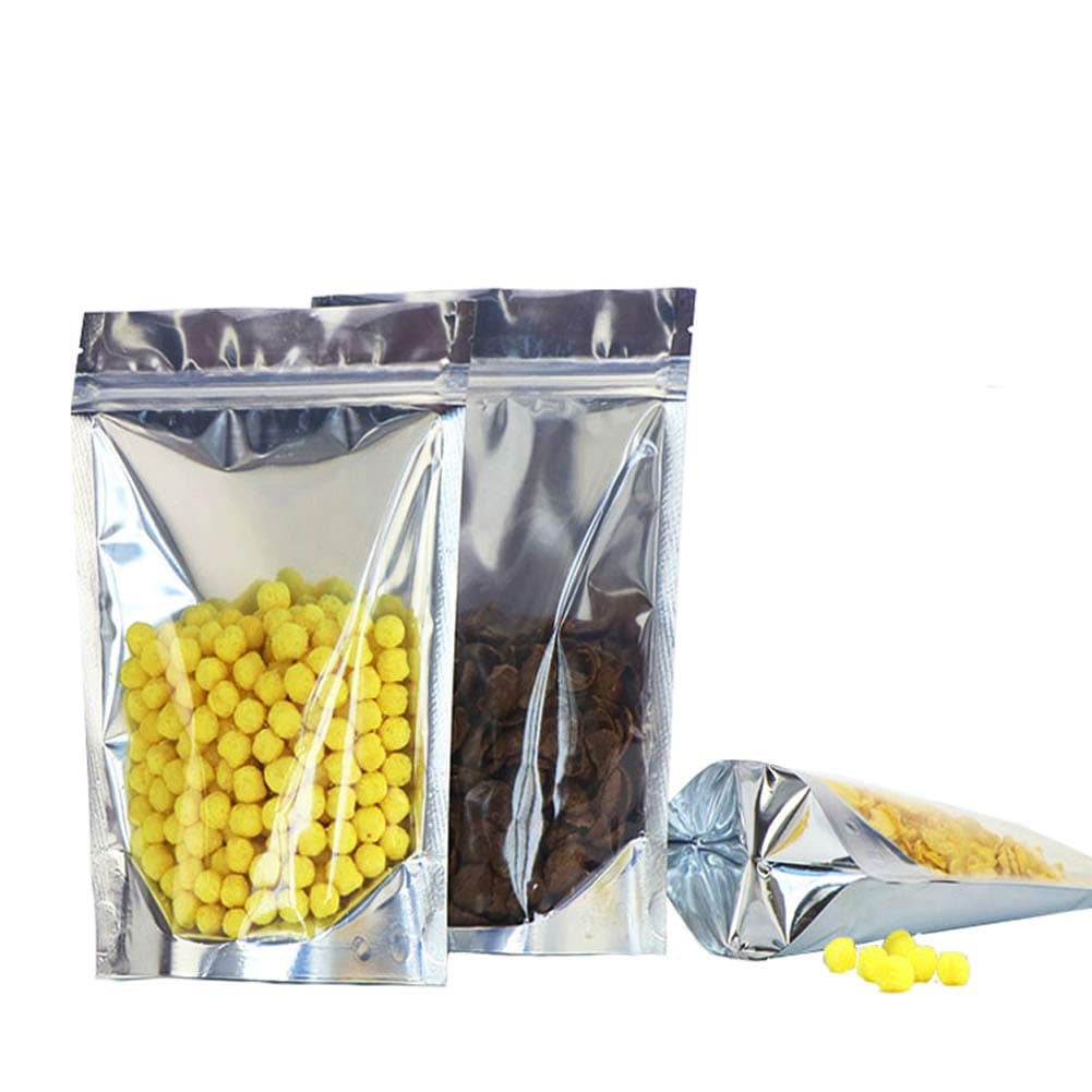 Resealable Doypack Aluminum Foil Stand Up Bags Food Clear Zip Lock for Storage 50 Pcs,3.5x5.9 inches/9x15 cm