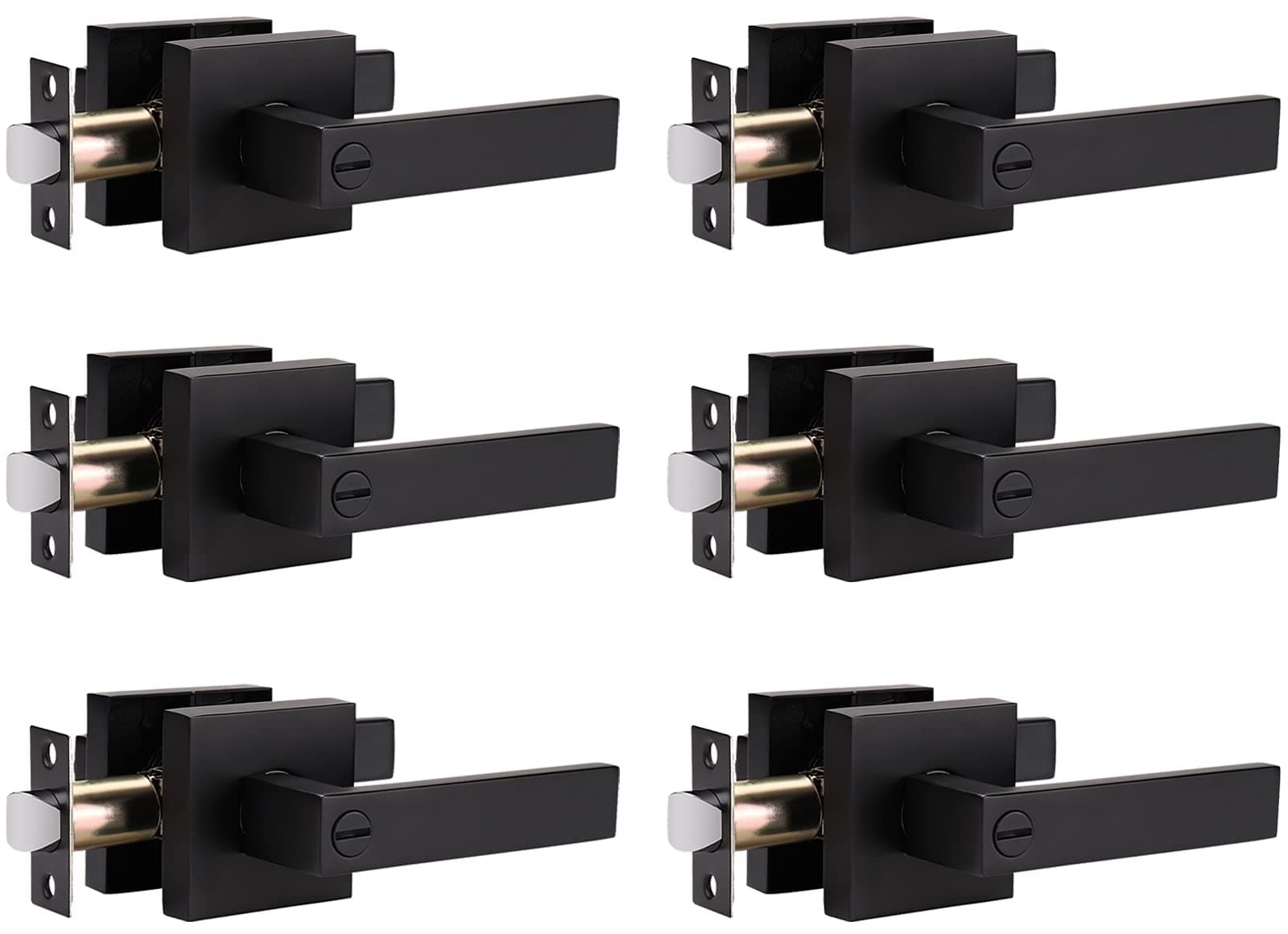 home improvement direct Privacy Door Lever with Lock, Keyless Reversible Interior Door Handle for Right/Left Handed Doors, Matte Black Heavy Duty Square Lock Set for Bedroom, Bathroom 6 Pack