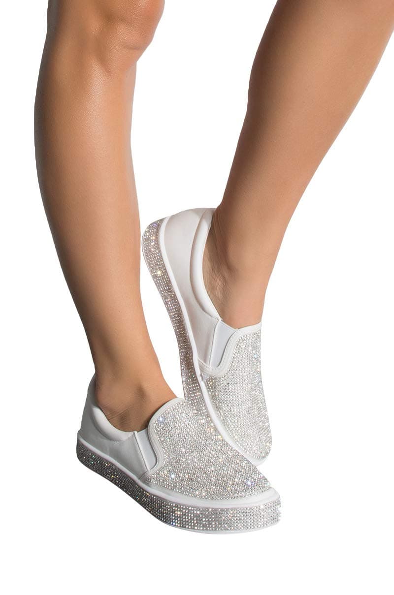 AKIRA Women's Glitter Diamond Rhinestone Sparkly Flat Slip On Skate Shoe Sneakers