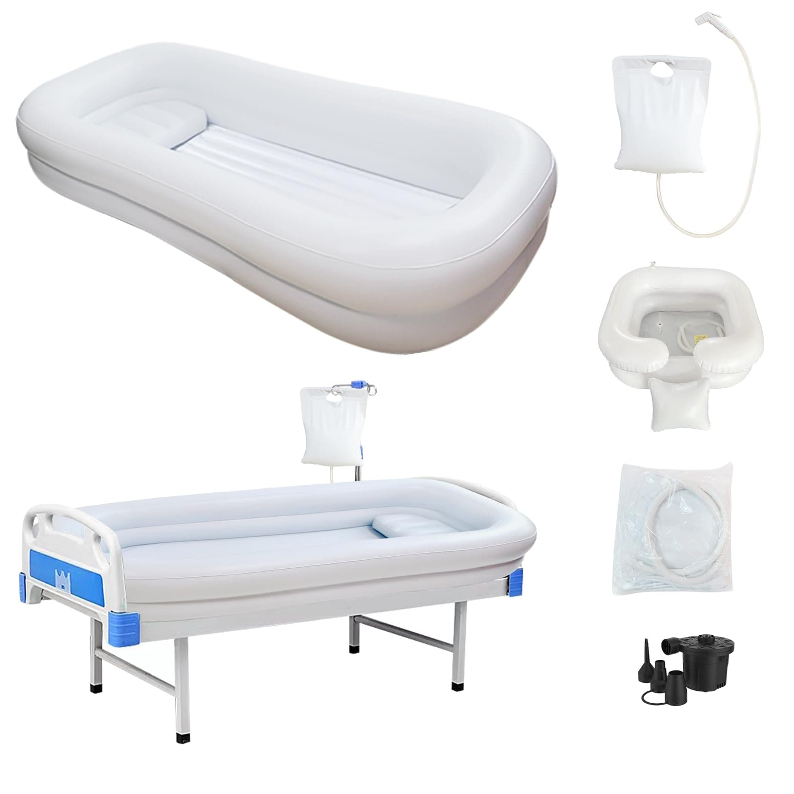 Medical Inflatable Bathtub,Inflatable Bed Bath,Medical PVC Bedside Shower Bathtub Kit,Bed Baths for the Disabled,Bed Tub+Bedside Water Bag+Electric air Pump+Medical Inflatable Shampoo Basin