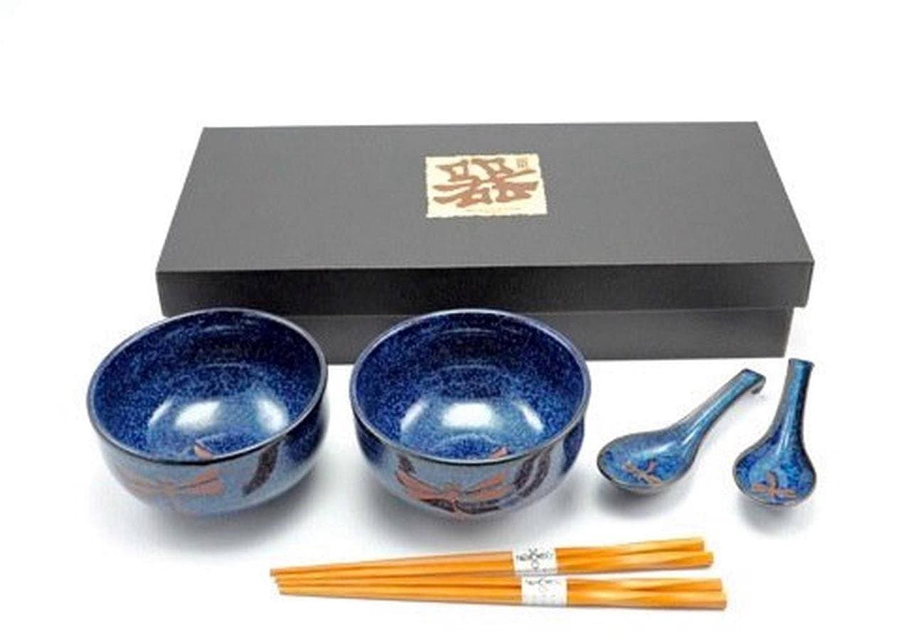 Blue Moon Japan BH83N, 6 pc Japanese Bowl & Spoons set Dragonfly Blue