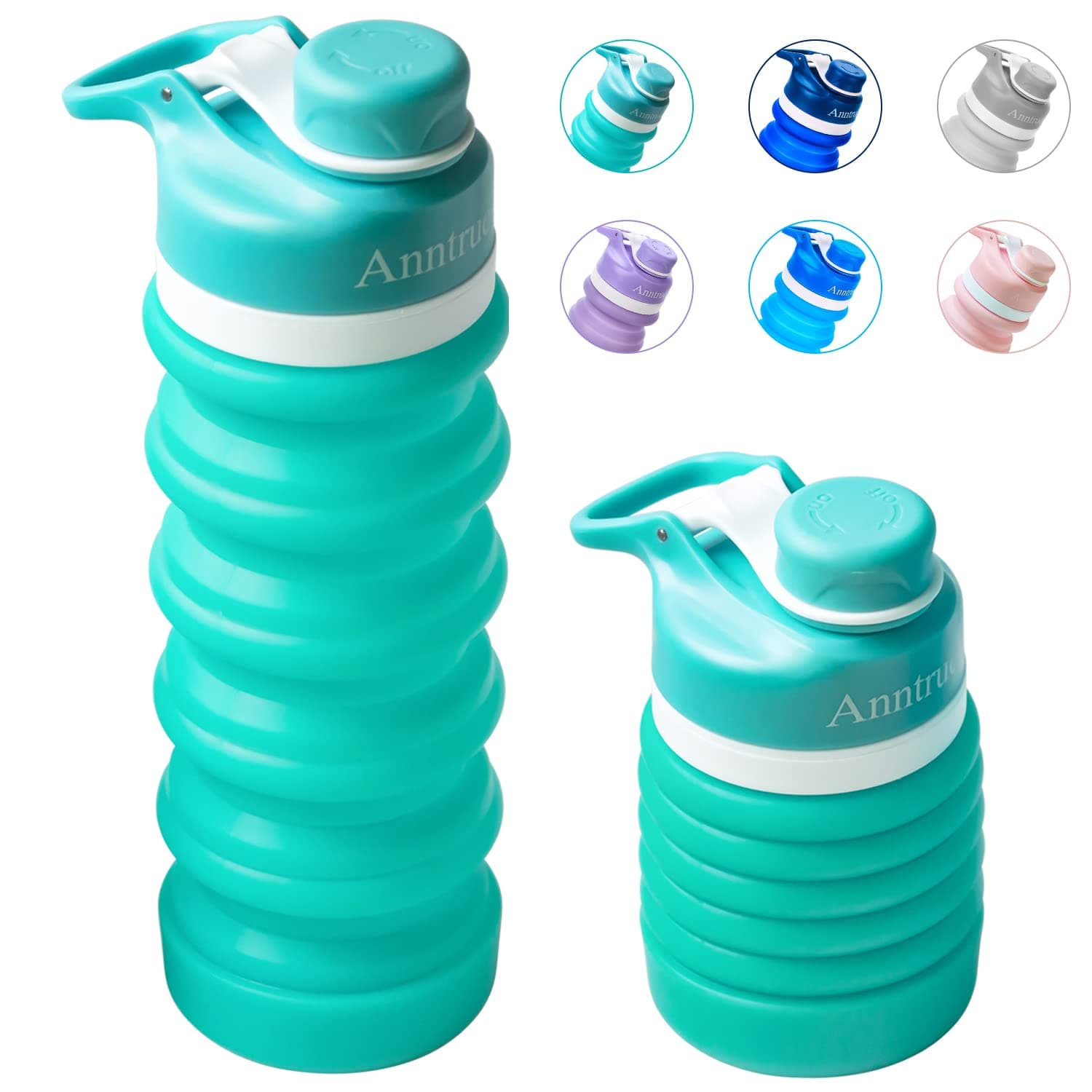 Anntrue Collapsible Water Bottle BPA Free, Food-Grade Silicone Portable Leak Proof Travel Water Bottle, 18oz