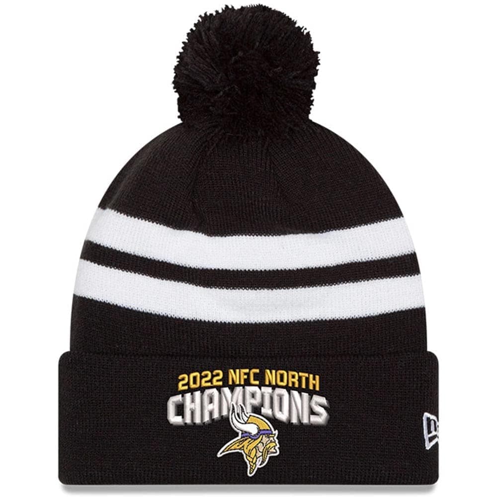 Black Minnesota Vikings 2022 NFC North Division Champions Top Stripe Cuffed Pom Knit Hat