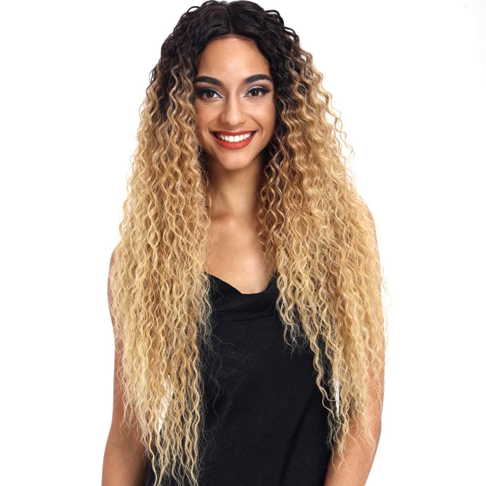 Joedir Lace Front Wigs Ombre Blonde 28'' Long Small Curly Wavy Synthetic Wigs For Black Women 130% Density Wigs (ombre blond)