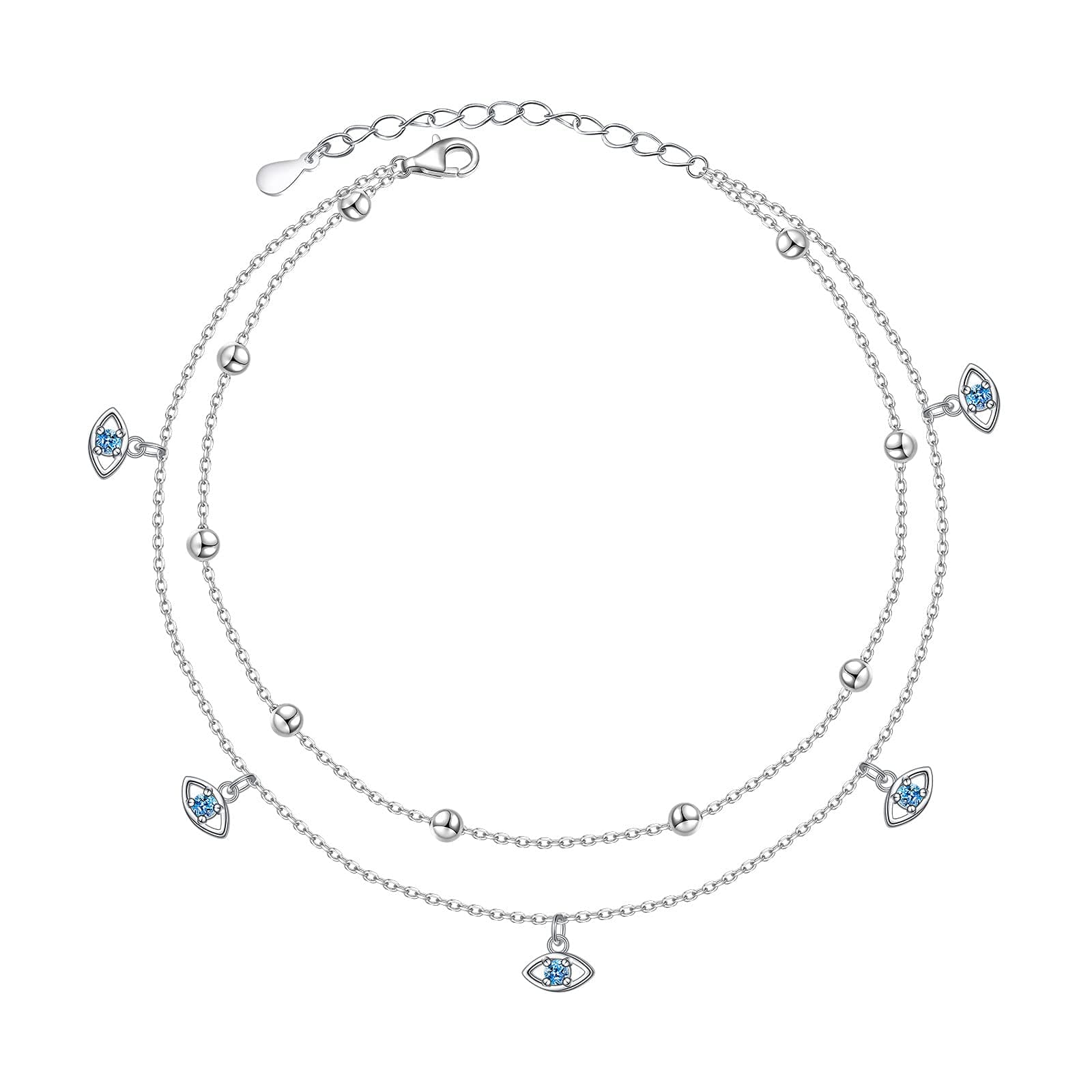 Anklet for Women S925 Sterling Silver Beach Style Foot Layered Adjustable Ankle Bracelet Disc Evil Eye Heart Infinity Bead Cross Jewelry