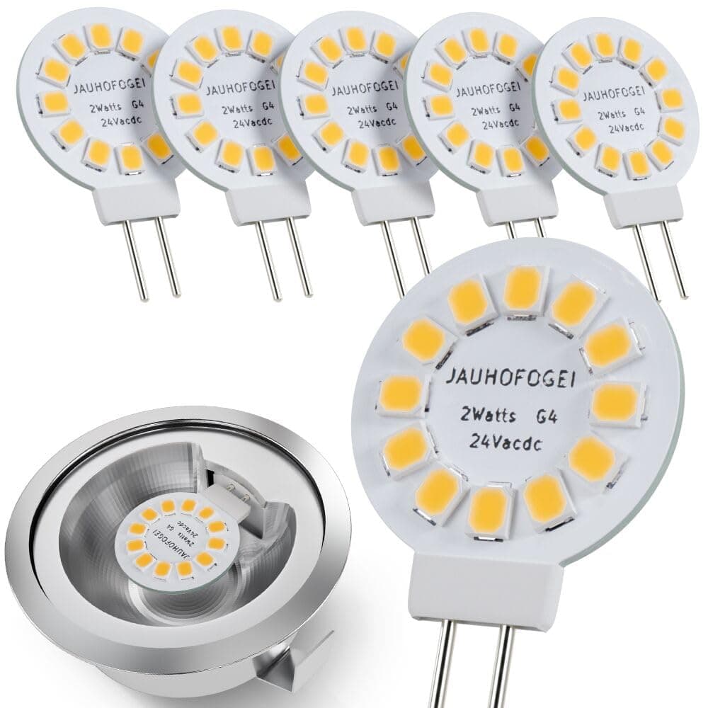G4 LED Bi-pin 2700K Bulb Disc 24V 28V Warm White 2 Watt - JC G4 Bi Pin Bulb G 4 20W Halogen Bulb Replacement for RV Interior Puck Lights - Under Cabinet LED Light Bulbs G 4 T3-6 Pack