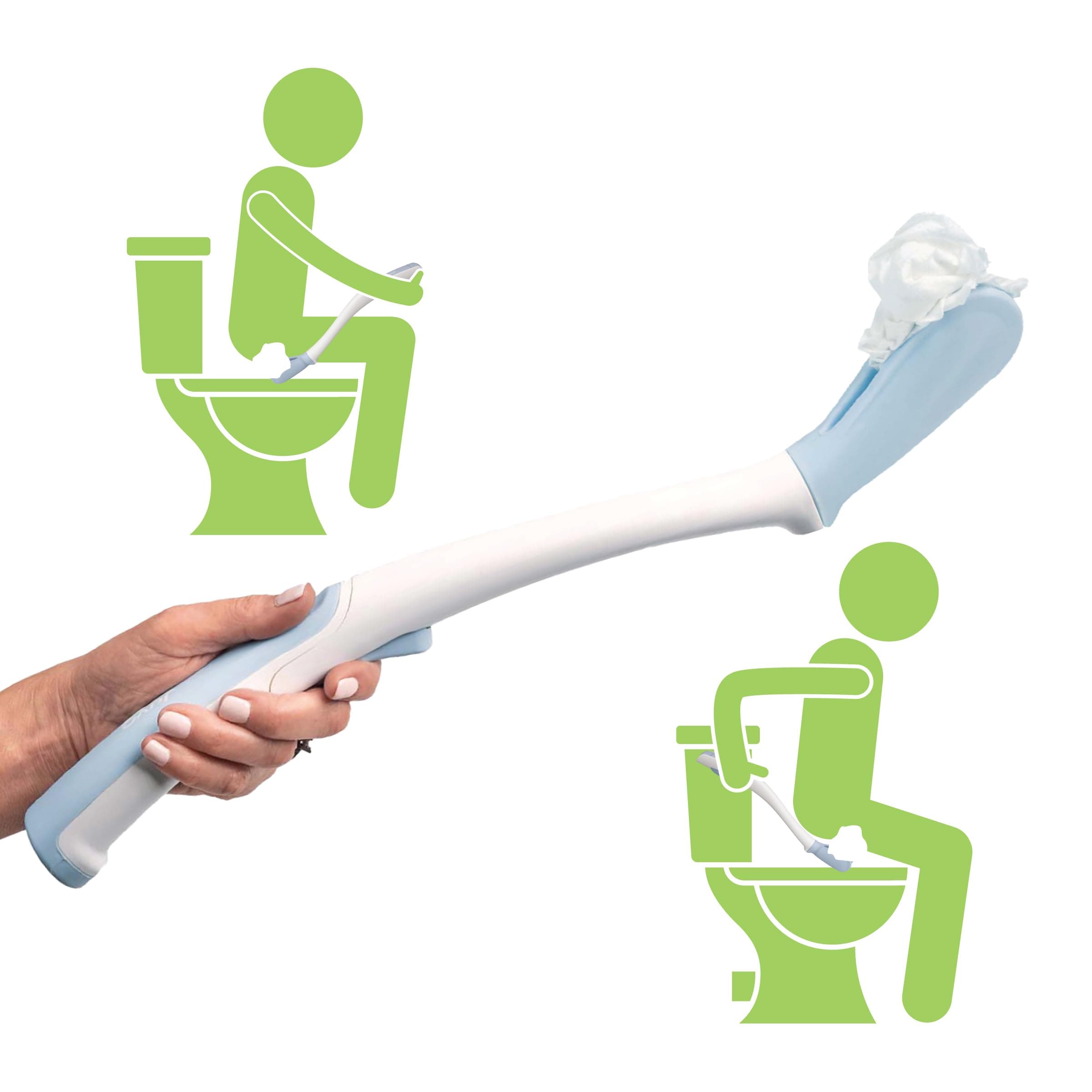 Juvo Toilet Aid - 18” Long Reach Personal Wiping Aid with Hygienic Cover - Easy Use Comfort Self Wiper for Toileting (SATA01)
