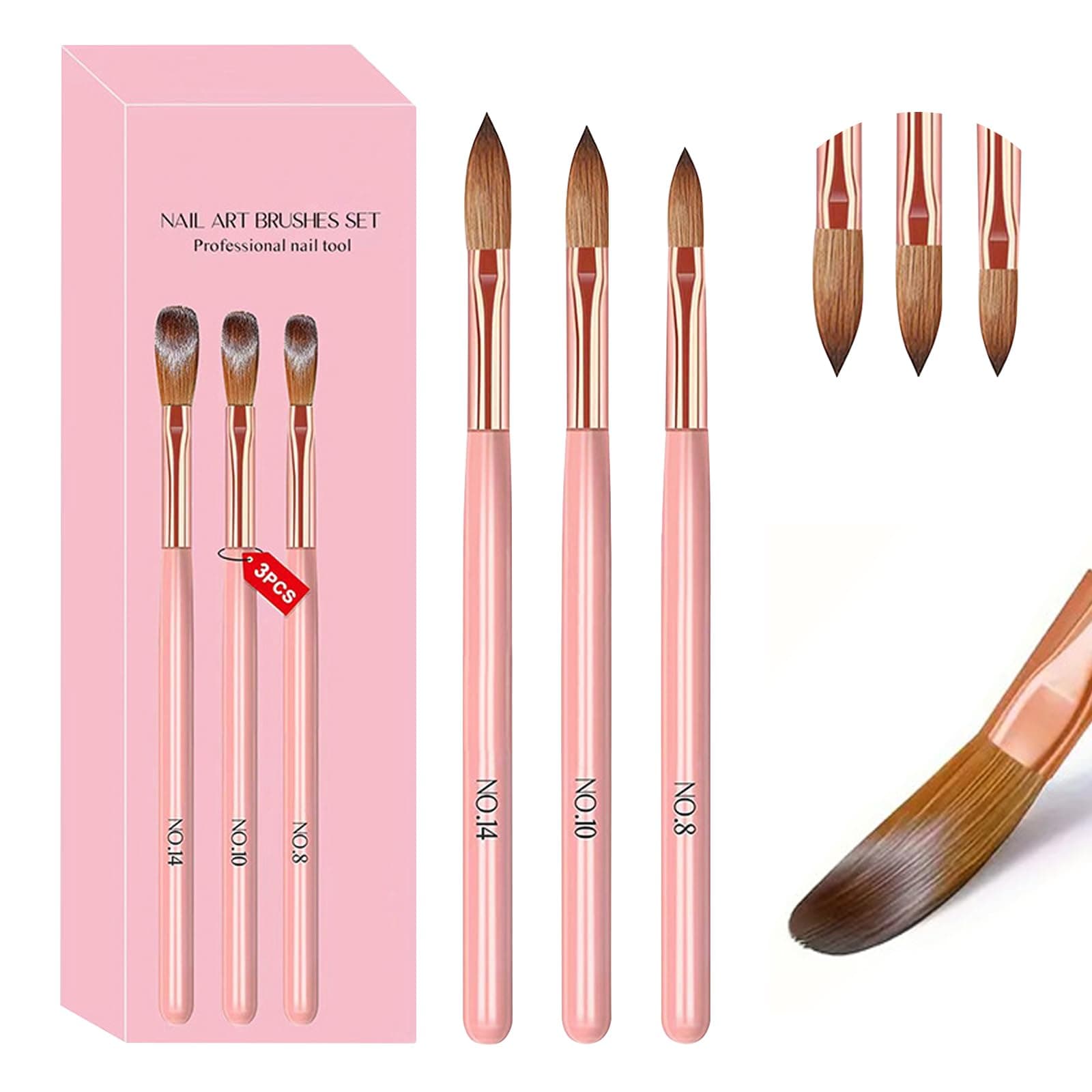 3 PCS Acrylic Nail Brush,High Quality Nail Brush Size 8/10/14 Nail Brush Set,Specially Designed for Acrylic PowderNail,3D Nailcarving Art Brushe for Beginners Christmas Women Gift Set