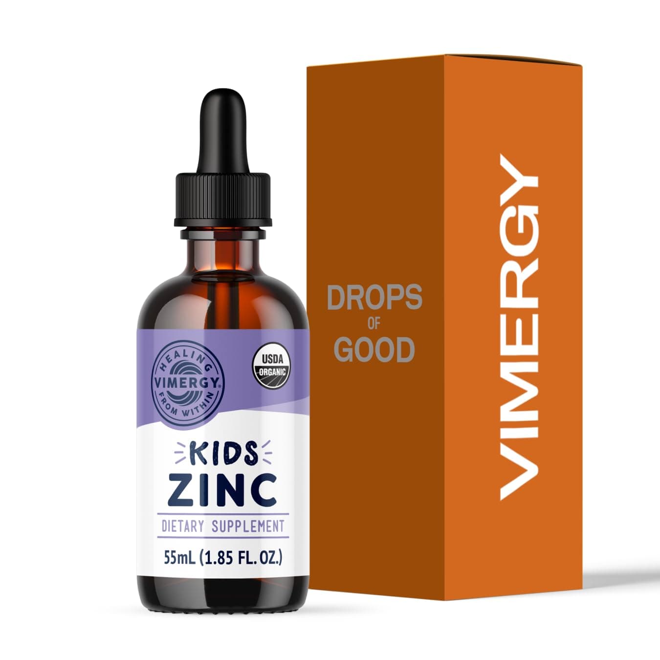 Kids USDA Organic Liquid Zinc Sulfate – for Children & Adolescence 1-18 Years Old, Fast-Absorbing Immune Support* – Promotes Healthy Bones, Hair & Skin. Kosher, Vegan, Non-GMO – 55 mL