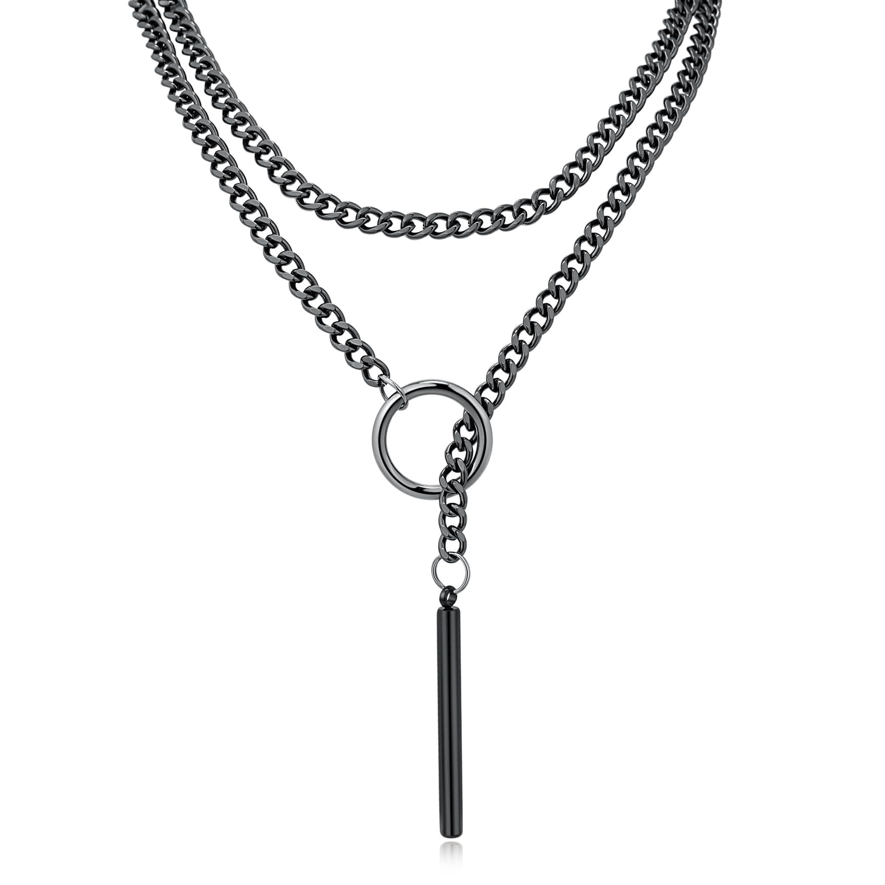 MQVChunky Statement Black Stain Steel Lariat Y Necklaces Wrap Choker Necklace Set Bar pendant Dark Academia Aesthetic statement handmade jewelry gift for women