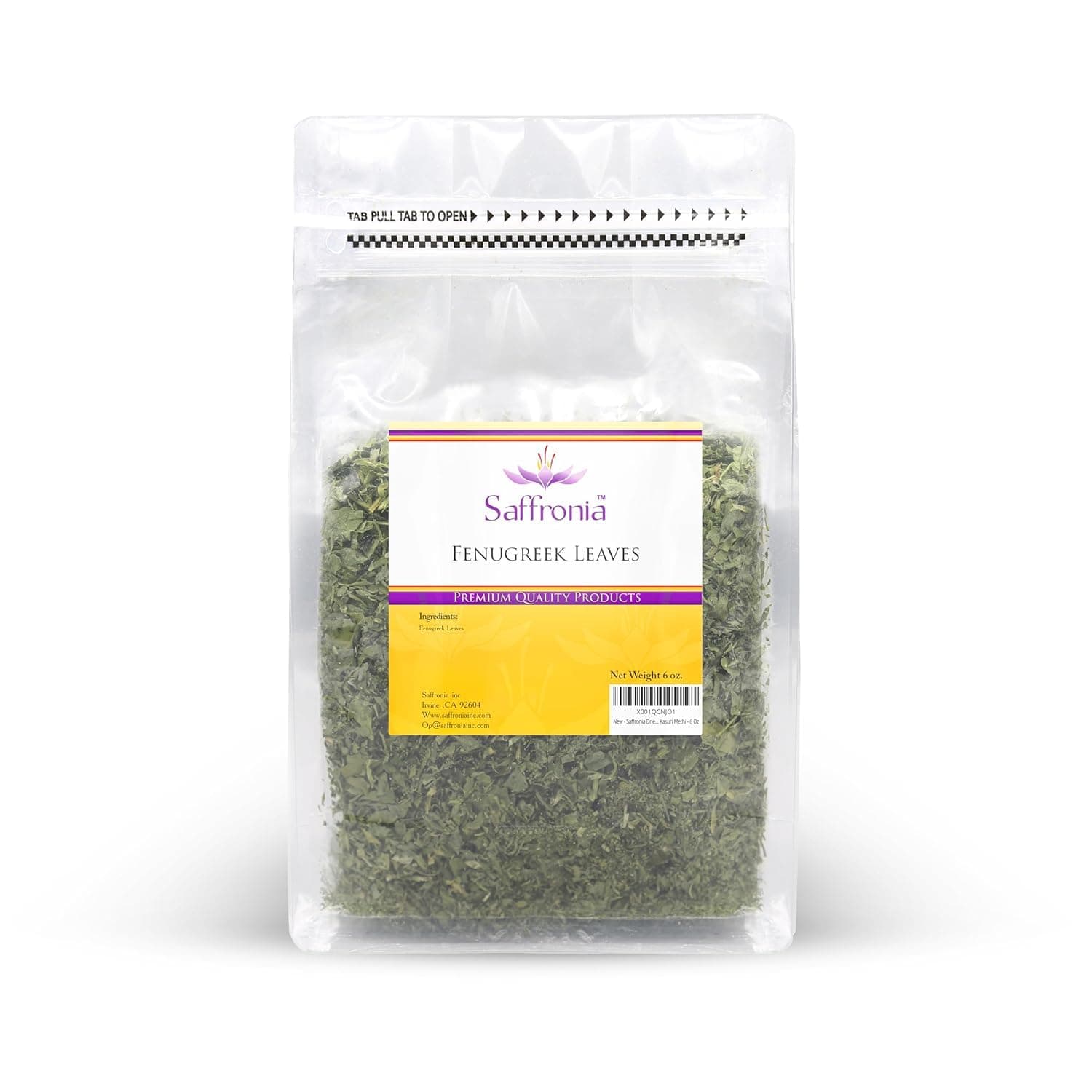 Saffronia Dried Fenugreek Leaves, Vegan Friendly Kasoori Methi, Carefully Packaged In Resealable Bag, Ideal for Mexican, Indian, Mediterranean and Asian Cuisine - 6 Oz (170 g)