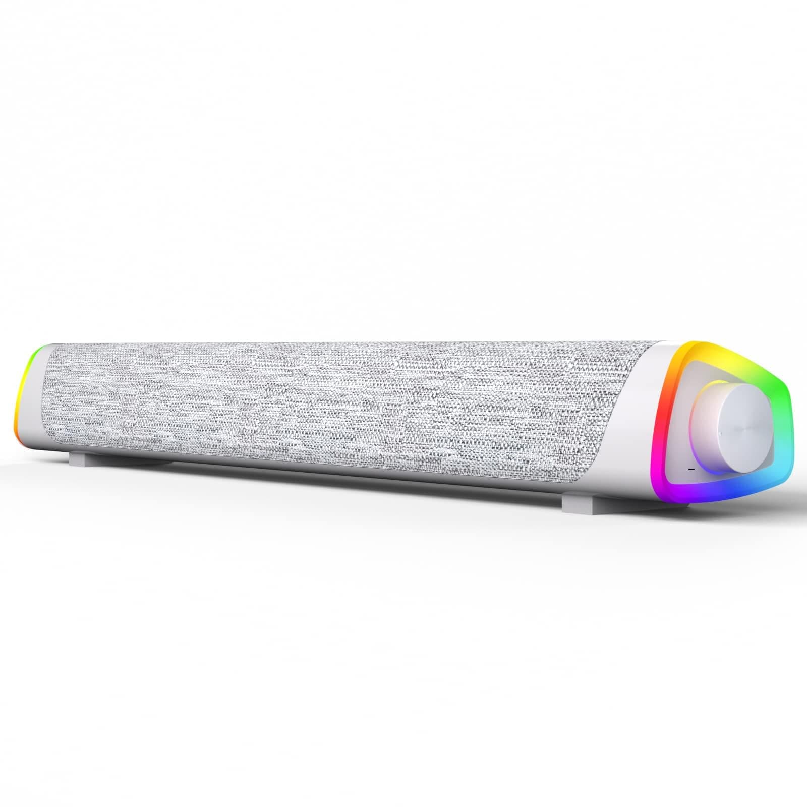 – Computer Speakers, Wired USB-Powered Bluetooth V5.3 PC Sound Bar, Colorful RGB Lights with Switch Button, Surround Sound Portable Computer SoundBar Speaker for Desktop Laptop Phone(Grey)
