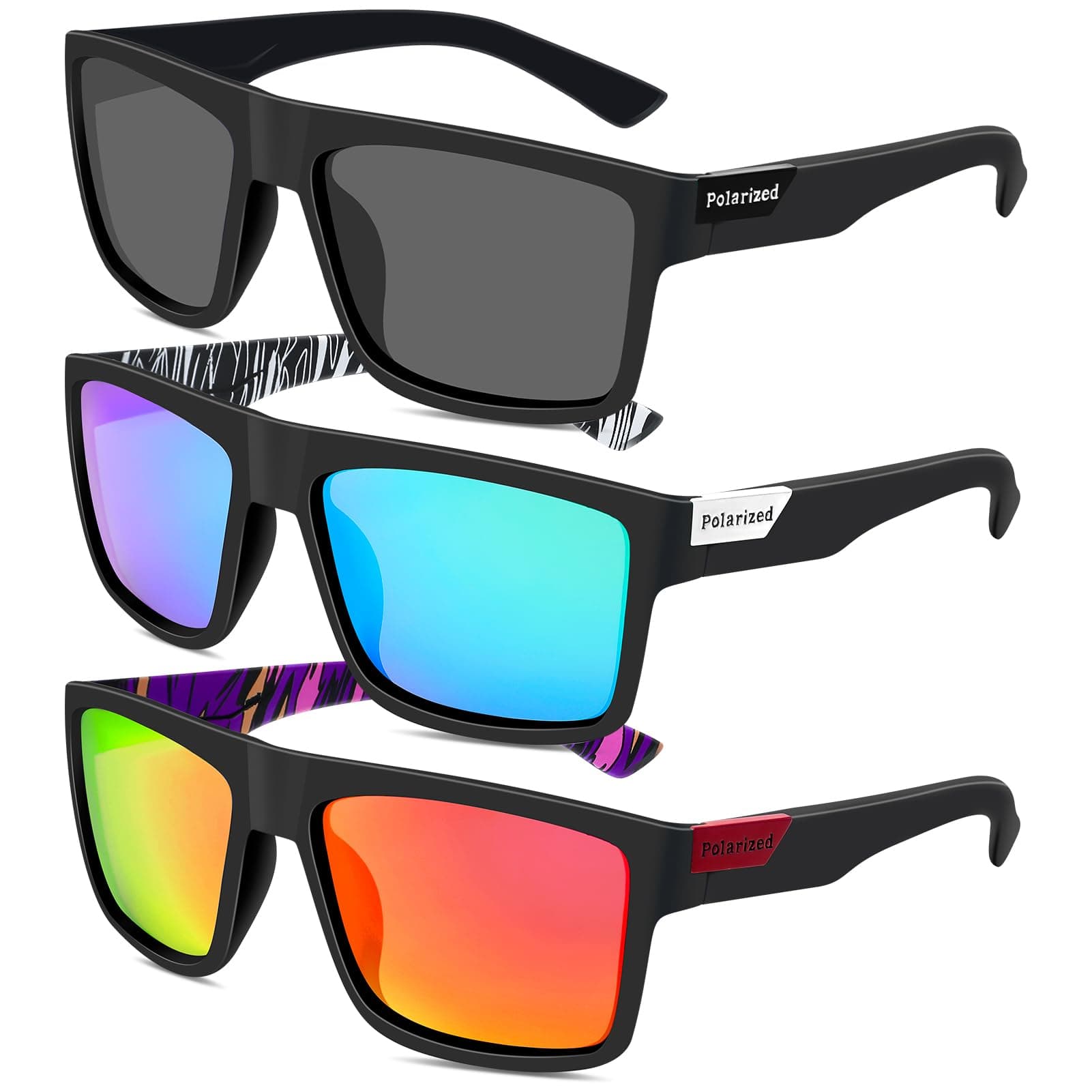 3pcs Mens Sunglasses, Polarised Sunglasses Sun Glasses Outdoors Sports Golf Fishing Eyewear sunglasses for Mens